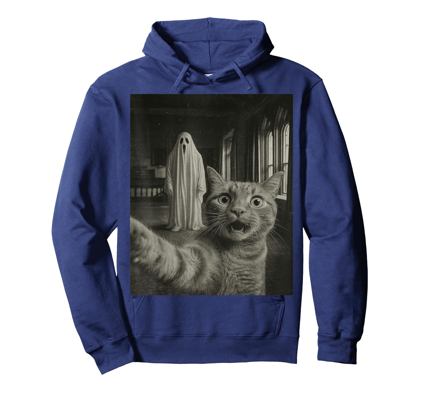 Haunted House Ghost Vintage Photo Funny Tabby Cat Halloween T-Shirt