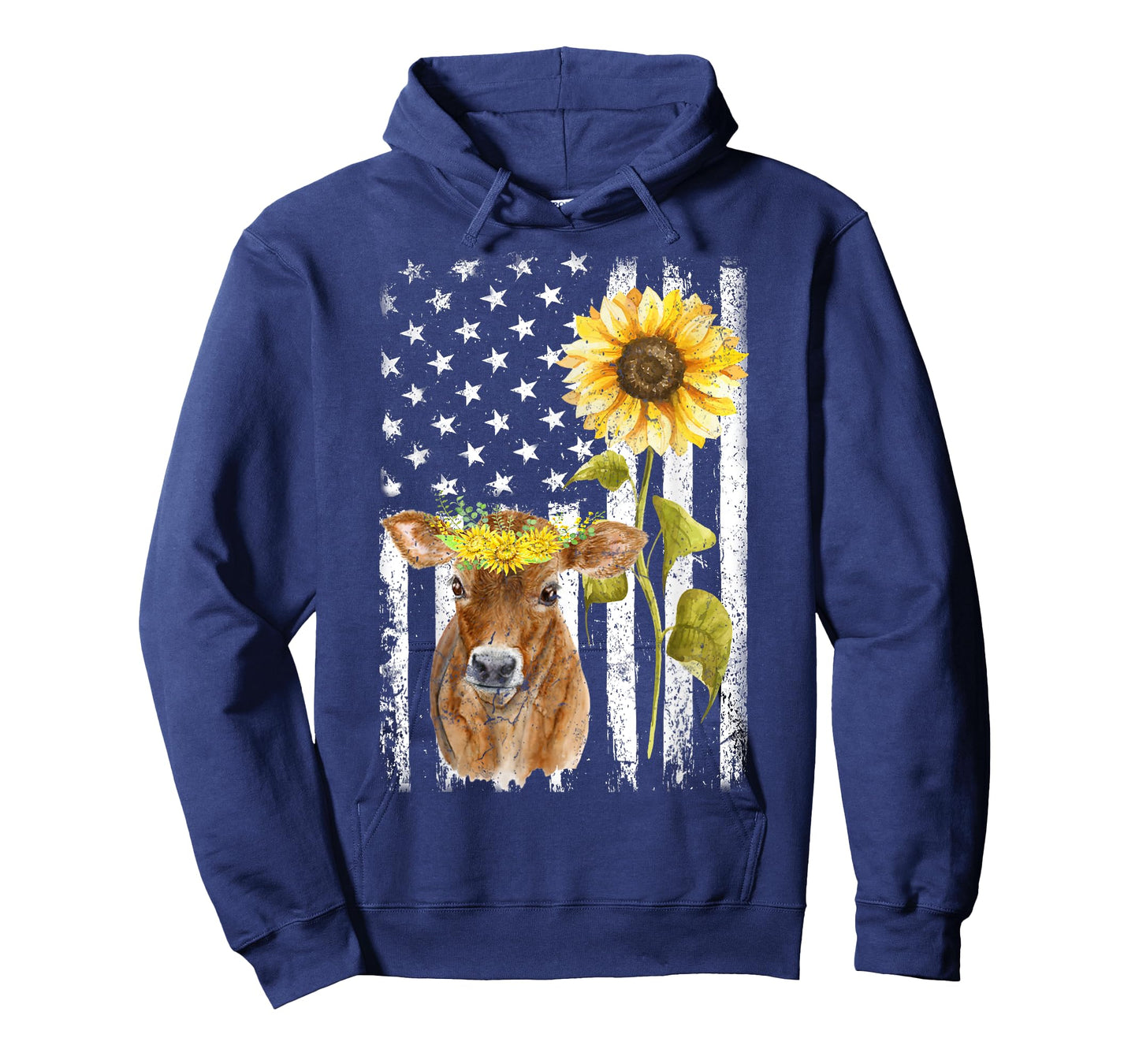 Cow USA Flag Sunflower Cow Lover Women Girls Kids Men T-Shirt