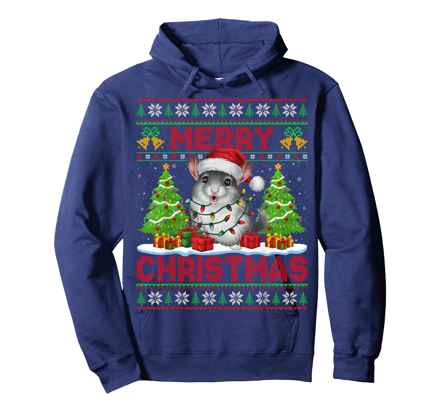 Chinchilla Ugly Christmas Sweaters Santa Hat Lights Xmas T-Shirt