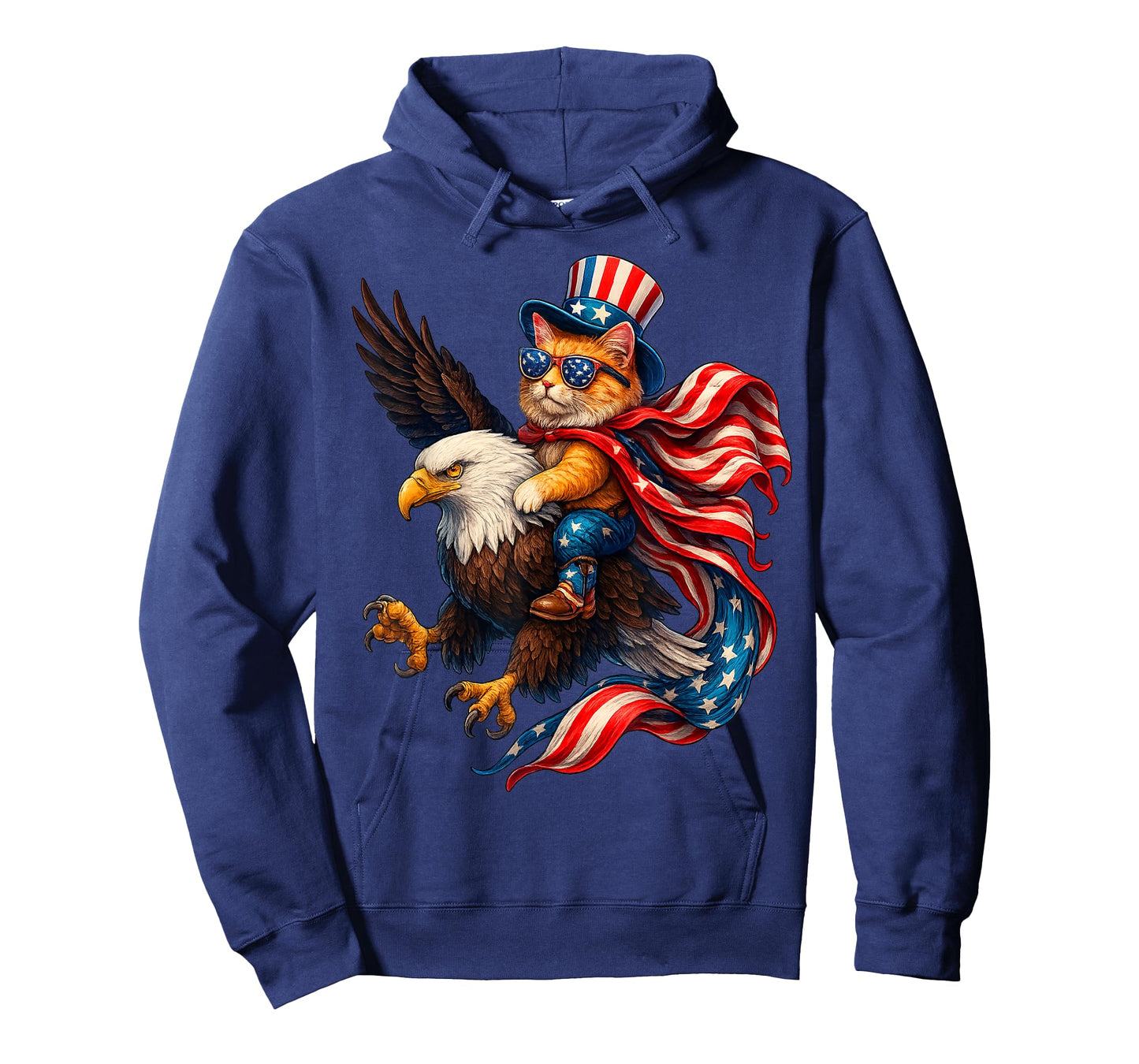 Patriotic Cat Riding Eagle Funny 4th of July American Flag T-Shirt
