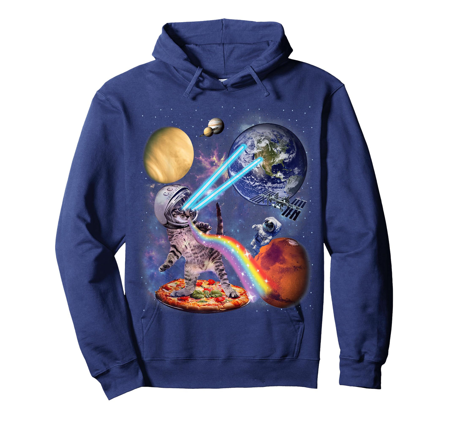 Funny Cat Flying A Pizza Astronaut in Space Galaxy Cat T-Shirt