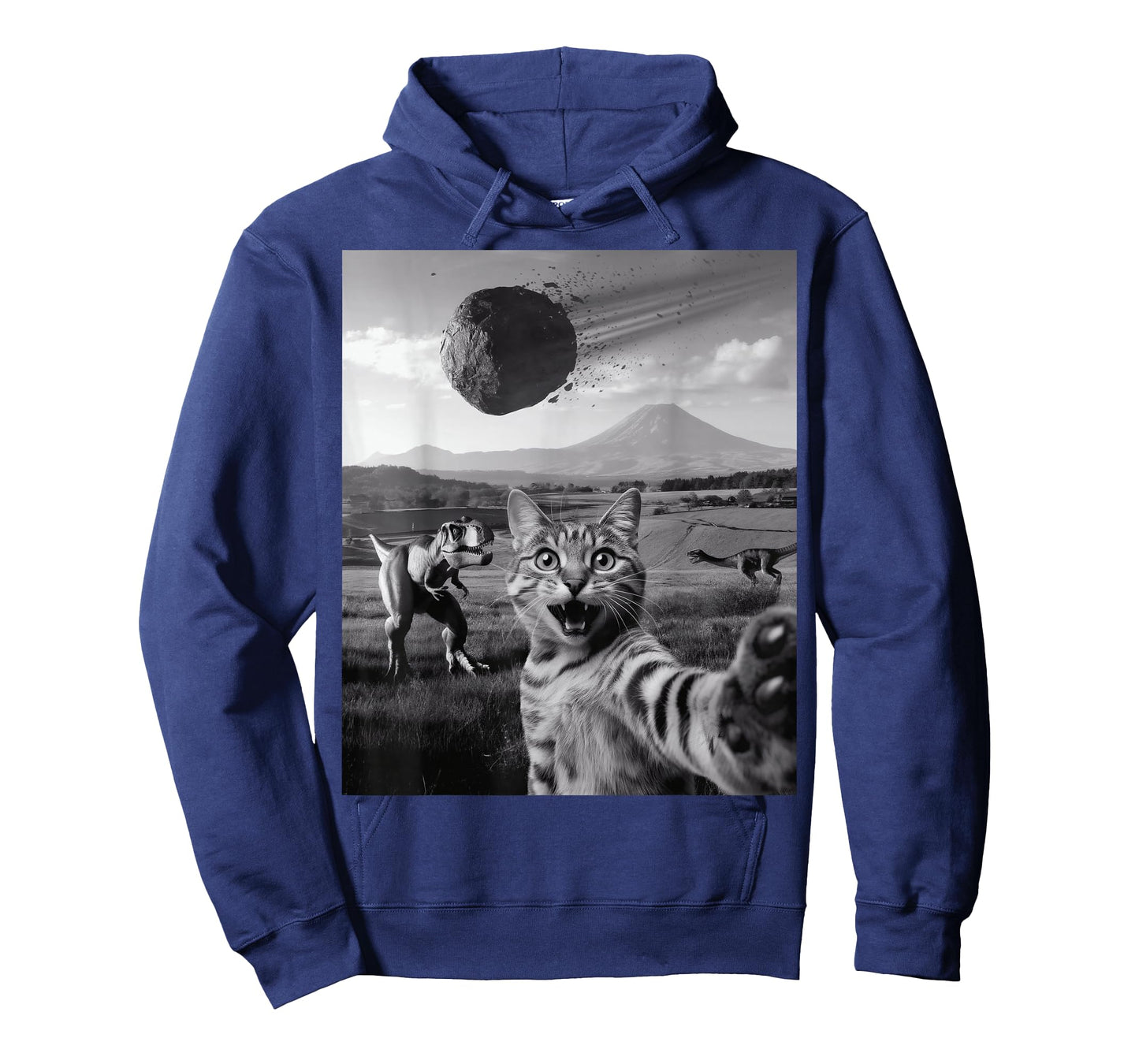 Funny Cat Selfie Dinosaur Meteor Asteroid Curious T-Rex T-Shirt