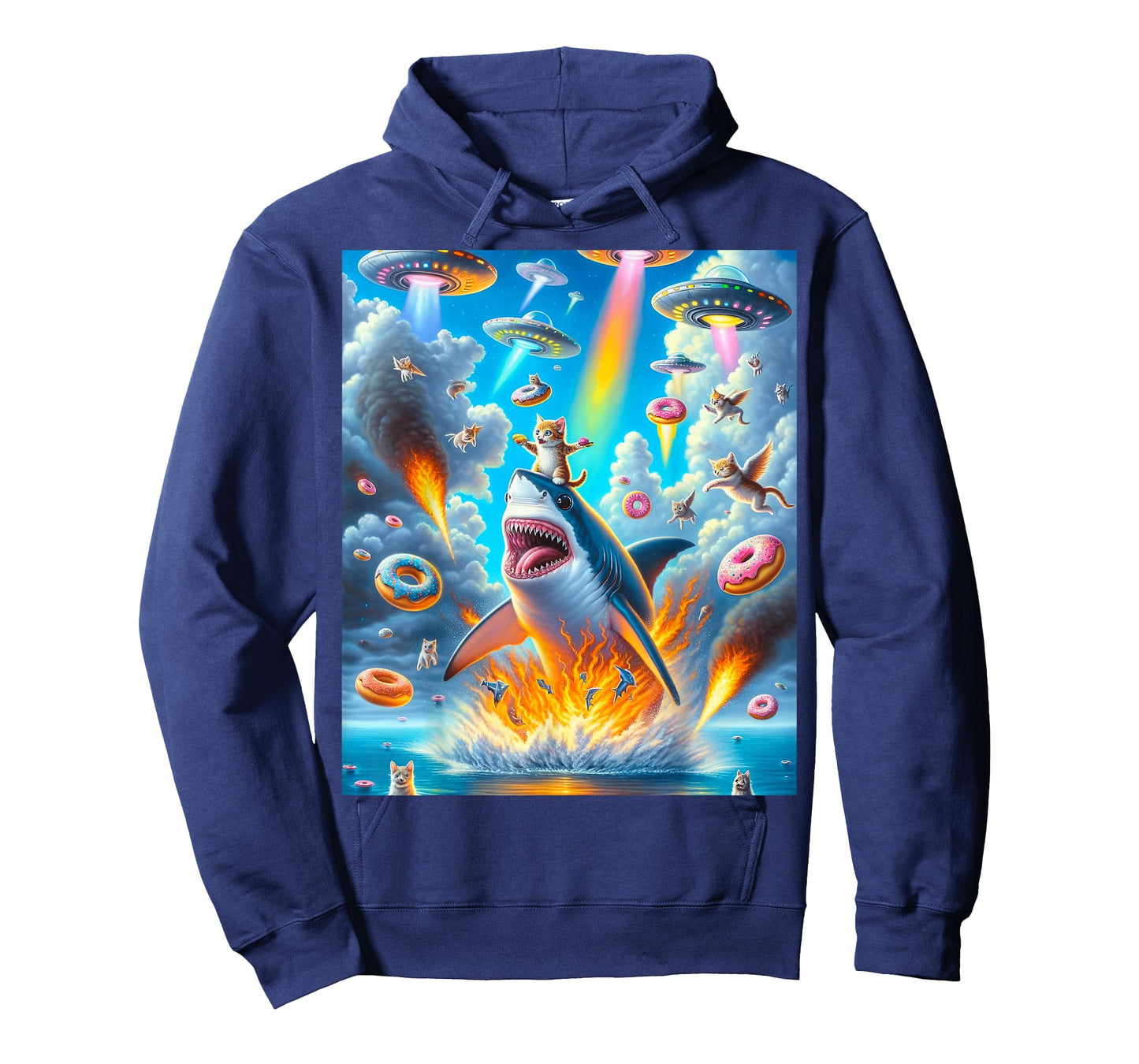 Cat Kitty Riding Fire Breathing Shark Rainbow Laser Taco T-Shirt