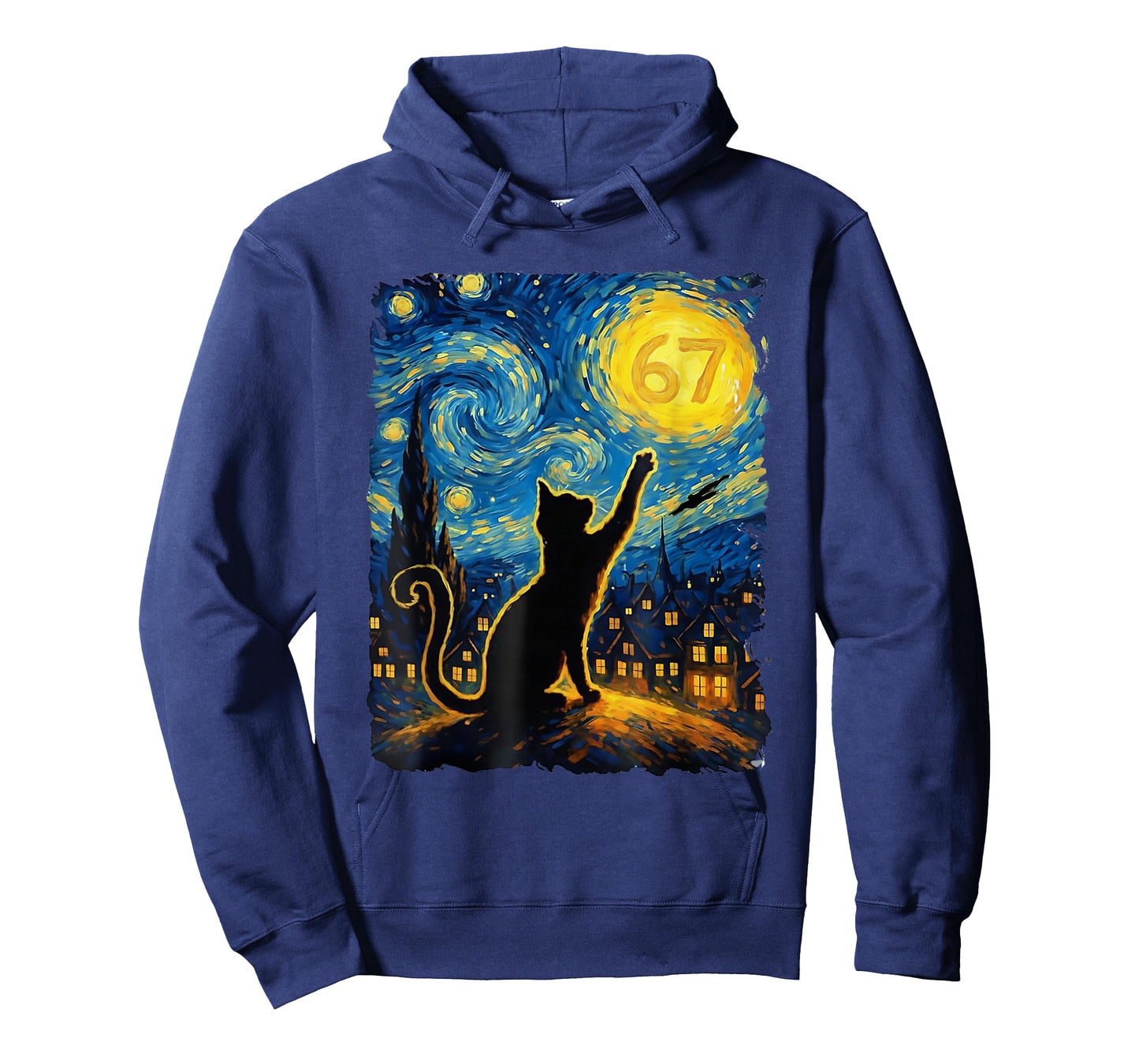 Funny Six Seven 6 7 Meme Starry Night Van Gogh Black Cat T-Shirt
