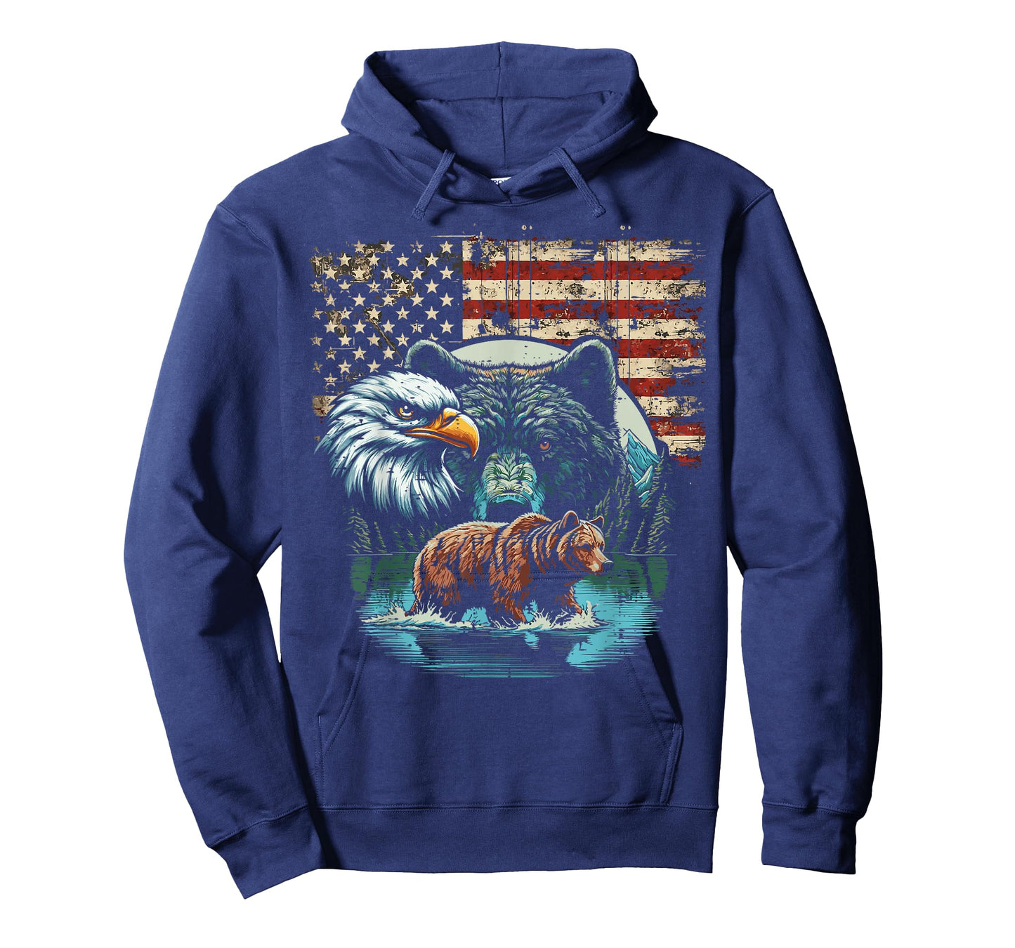 Eagle Wolf Bear USA Flag Freedom Patriotic Men Women Kids T-Shirt