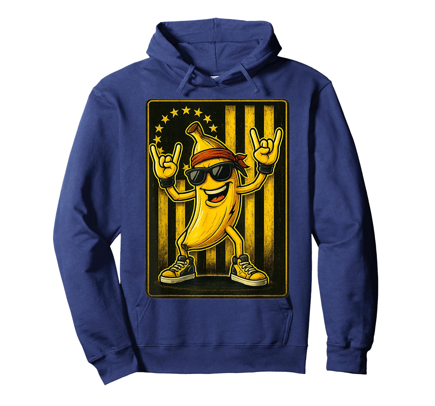 Cool Banana Rocking Graphic Tees Retro American Flag Banana T-Shirt