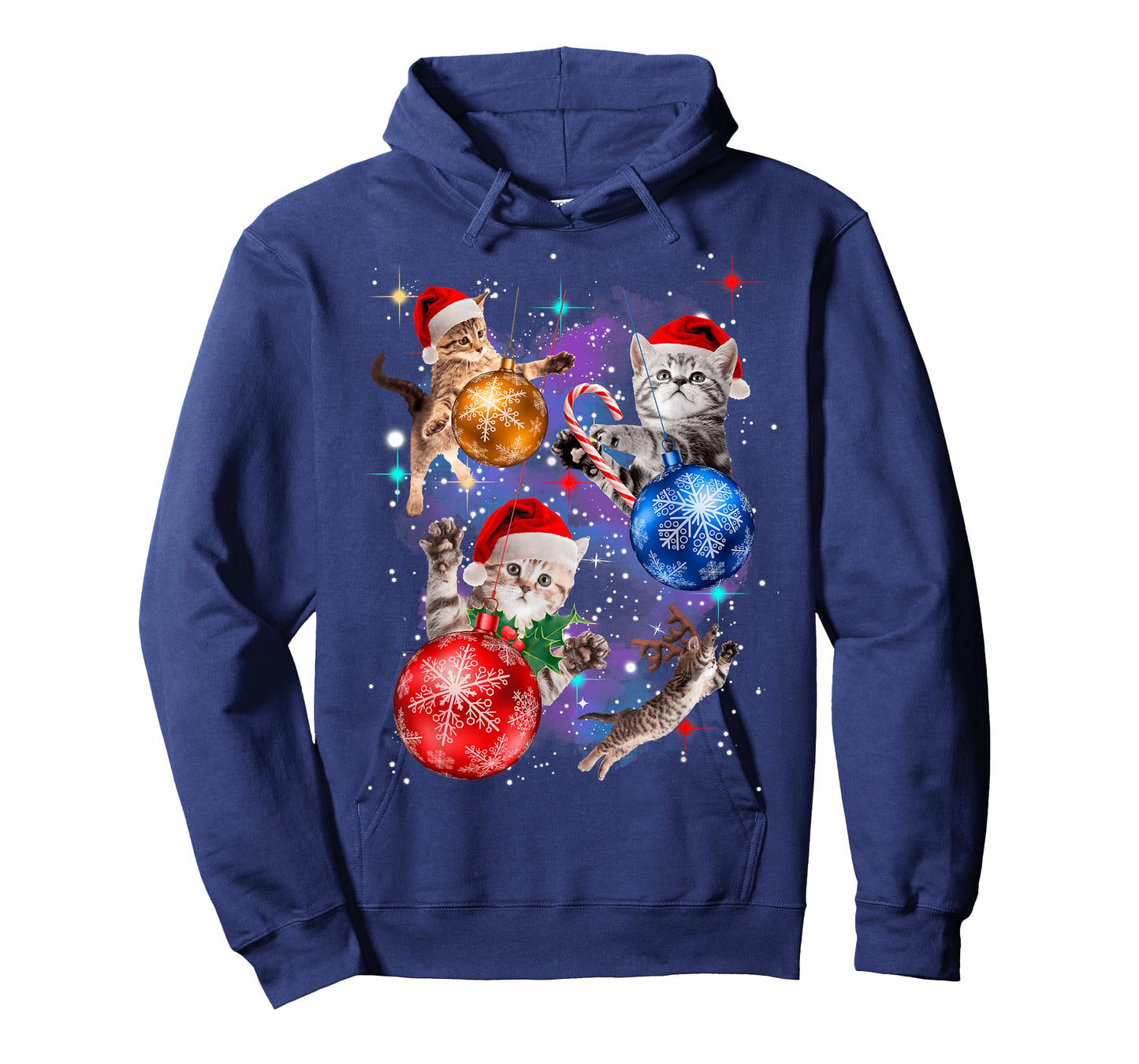 Cute Christmas Cats in Space Ornaments T-Shirt