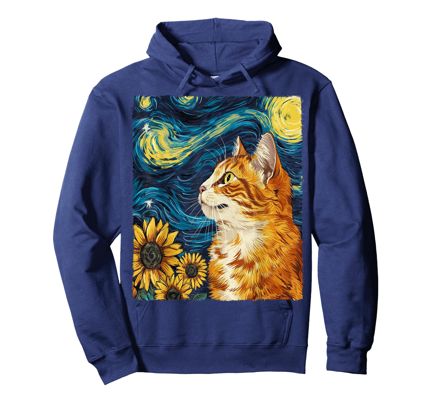 Cat Starry Night Apparel Gifts Graphic Tees Cat Mom Cat Dad Unisex-Adults Unisex-Kids Black Small Round Collar Sunflower Graphic Modern T-Shirt