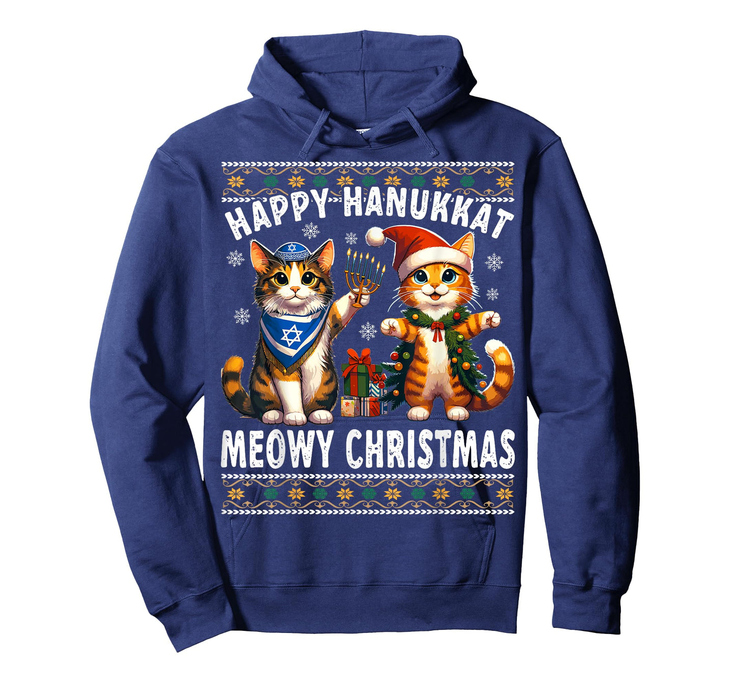 Cat Merry Christmas Happy Hanukkah Jewish Christian T-Shirt
