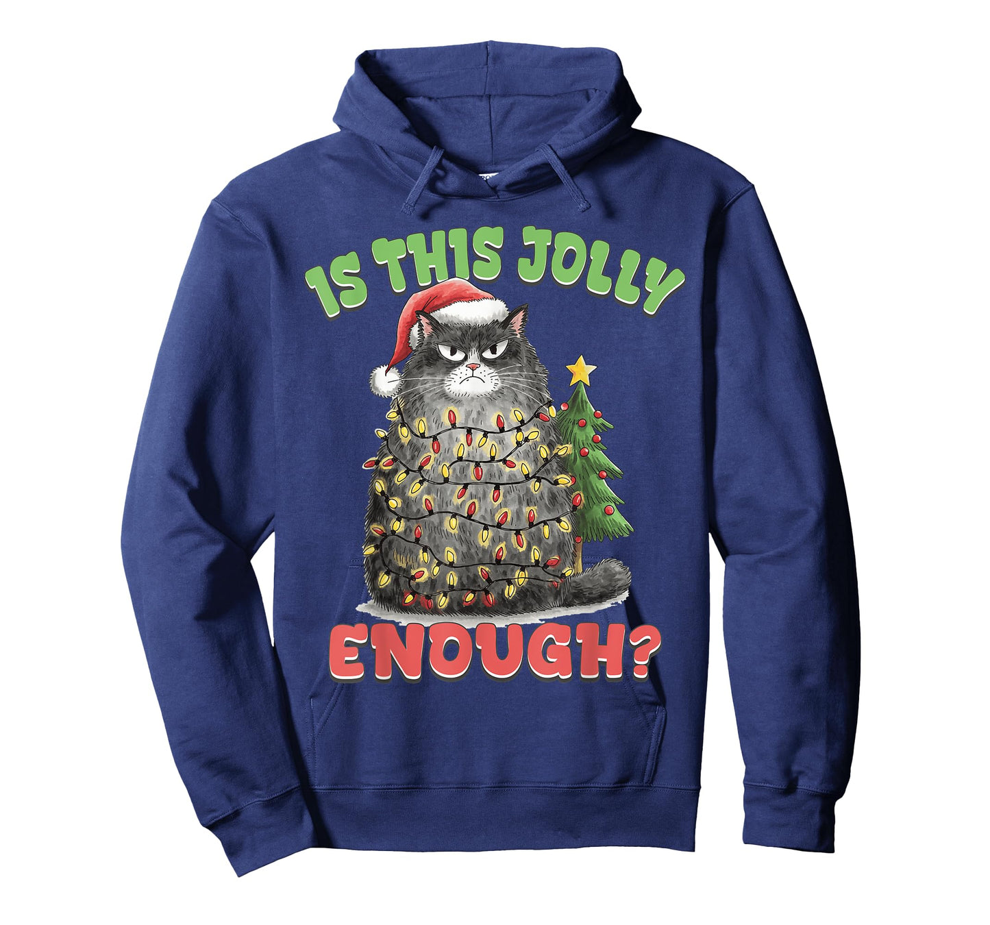 Is This Jolly Enough Funny Cat Christmas Tree Xmas Cat Lover T-Shirt for Men Women Kids