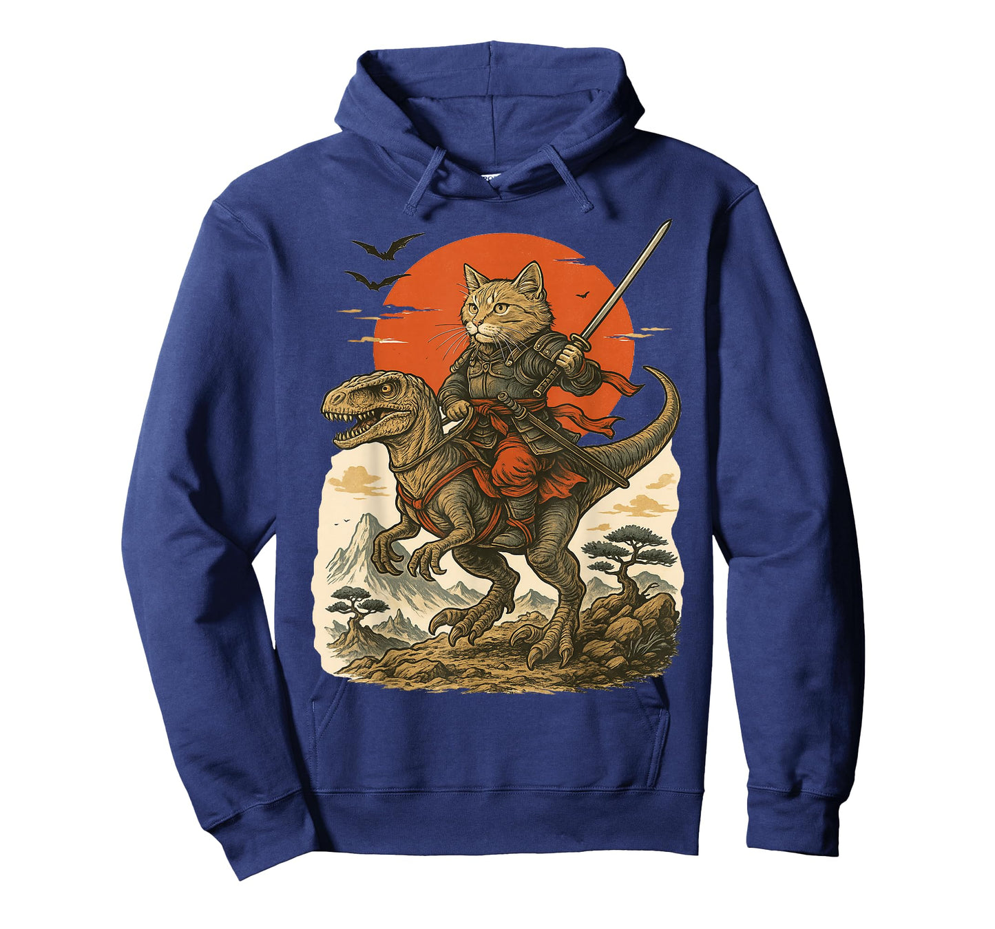Samurai Cat Riding Raptor – Japanese Fantasy Warrior T-Shirt