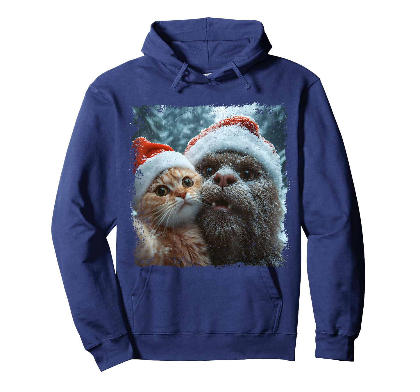 Funny Bigfoot and Cat Christmas Selfie Design T-Shirt