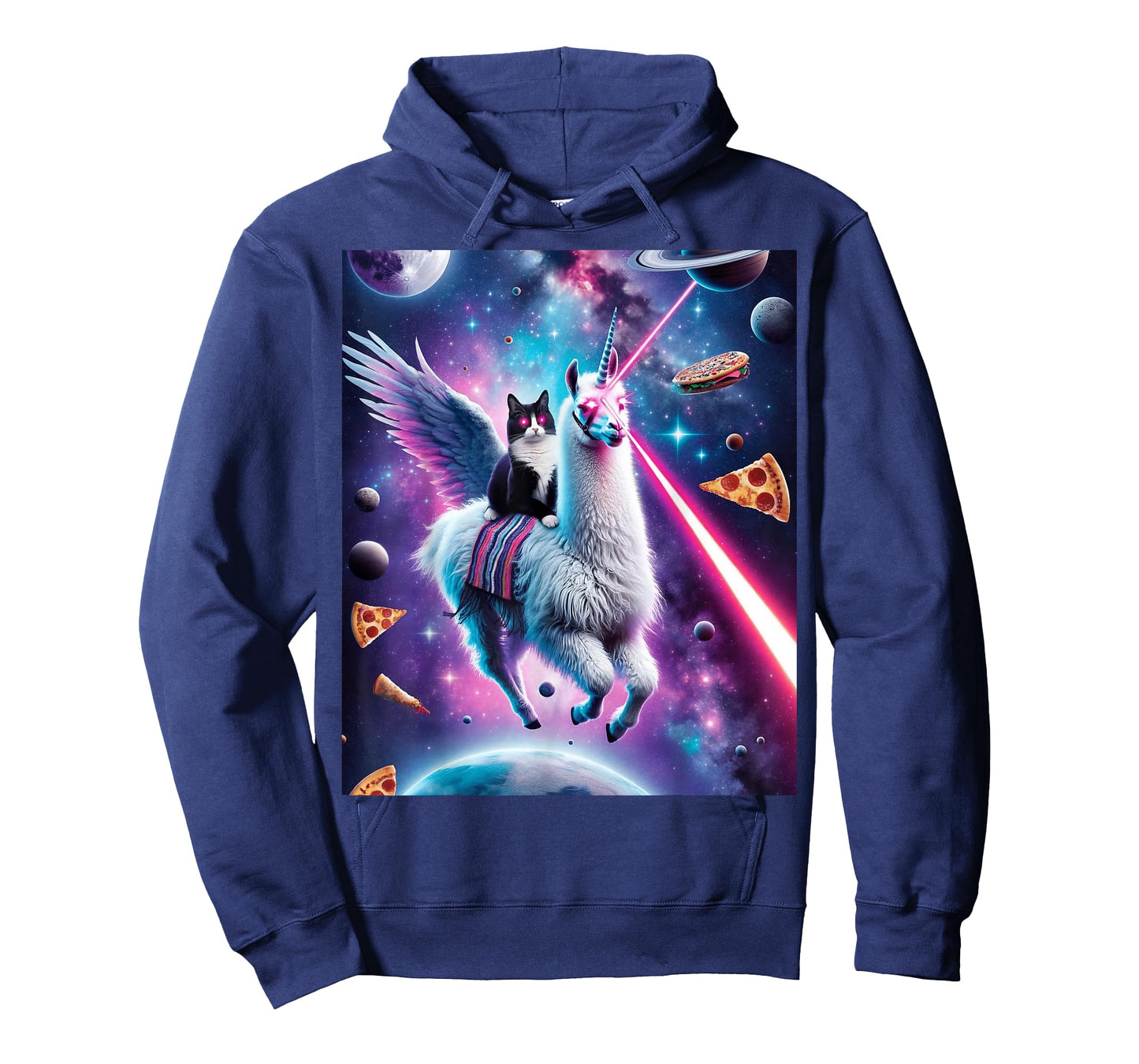 Laser Eyes Outer Space Cat Riding Llama Unicorn Ufo Tacos T-Shirt
