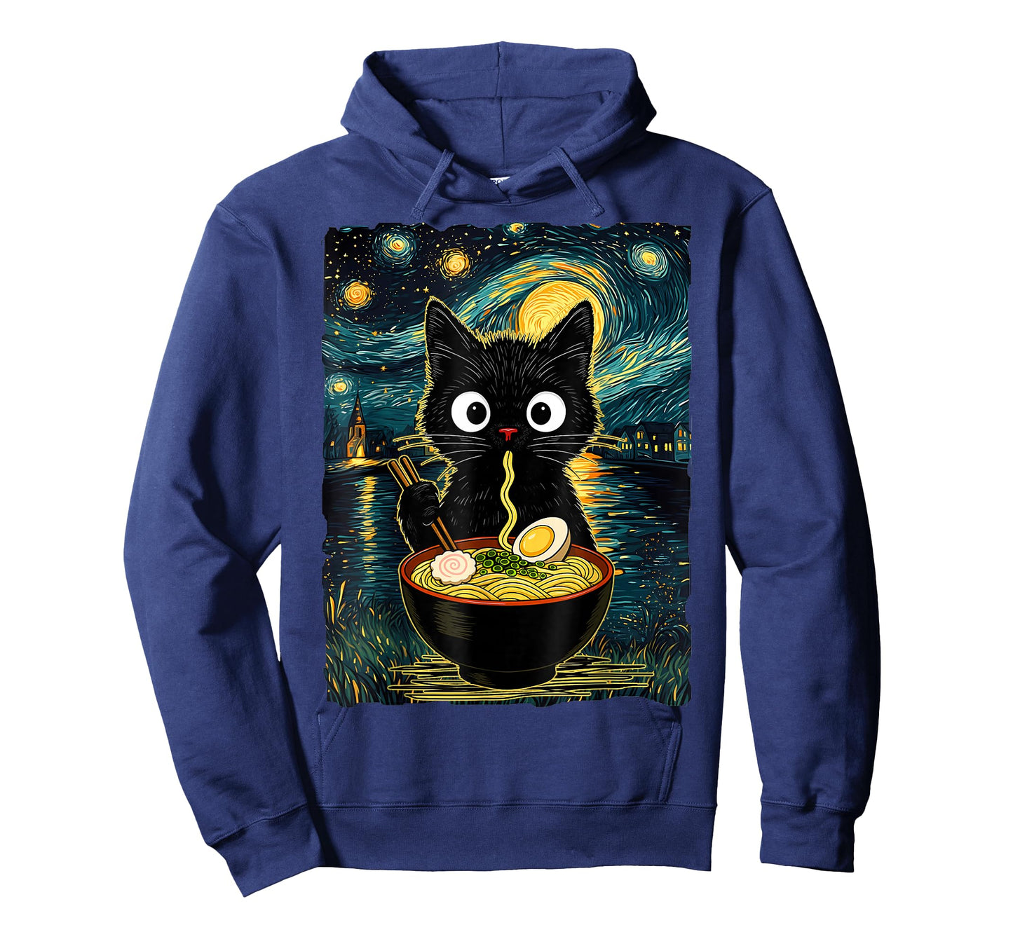 Vintage Japanese Cat Ramen Starry Night Van Gogh Retro Anime T-Shirt