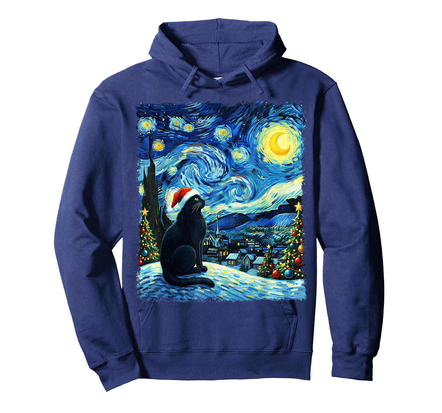 Black Cat Christmas Santa Hat Funny Meowy Cat Men Women Kids T-Shirt