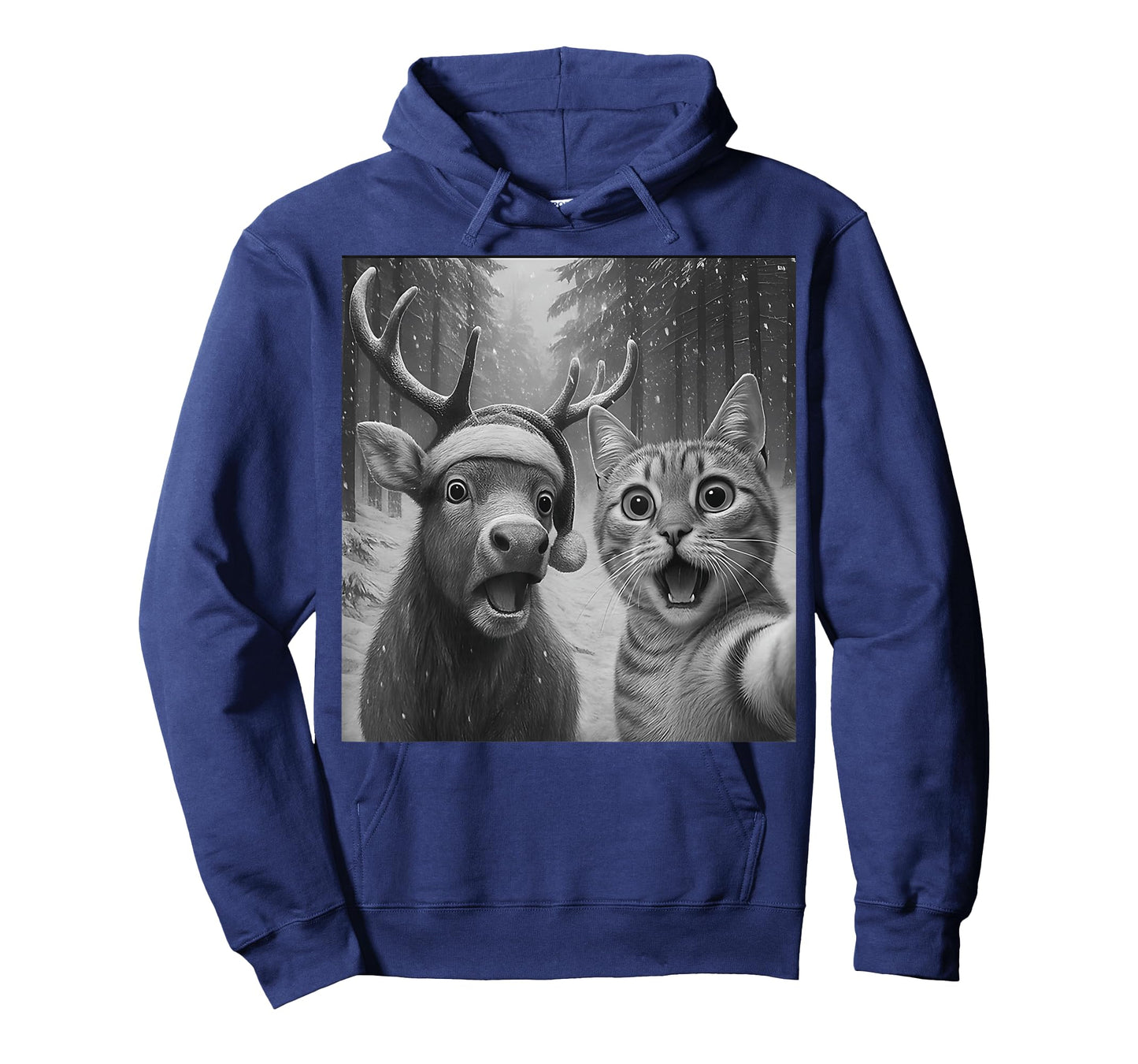 Cat Selfie with Reindeer Holiday Funny Christmas Xmas Tee T-Shirt