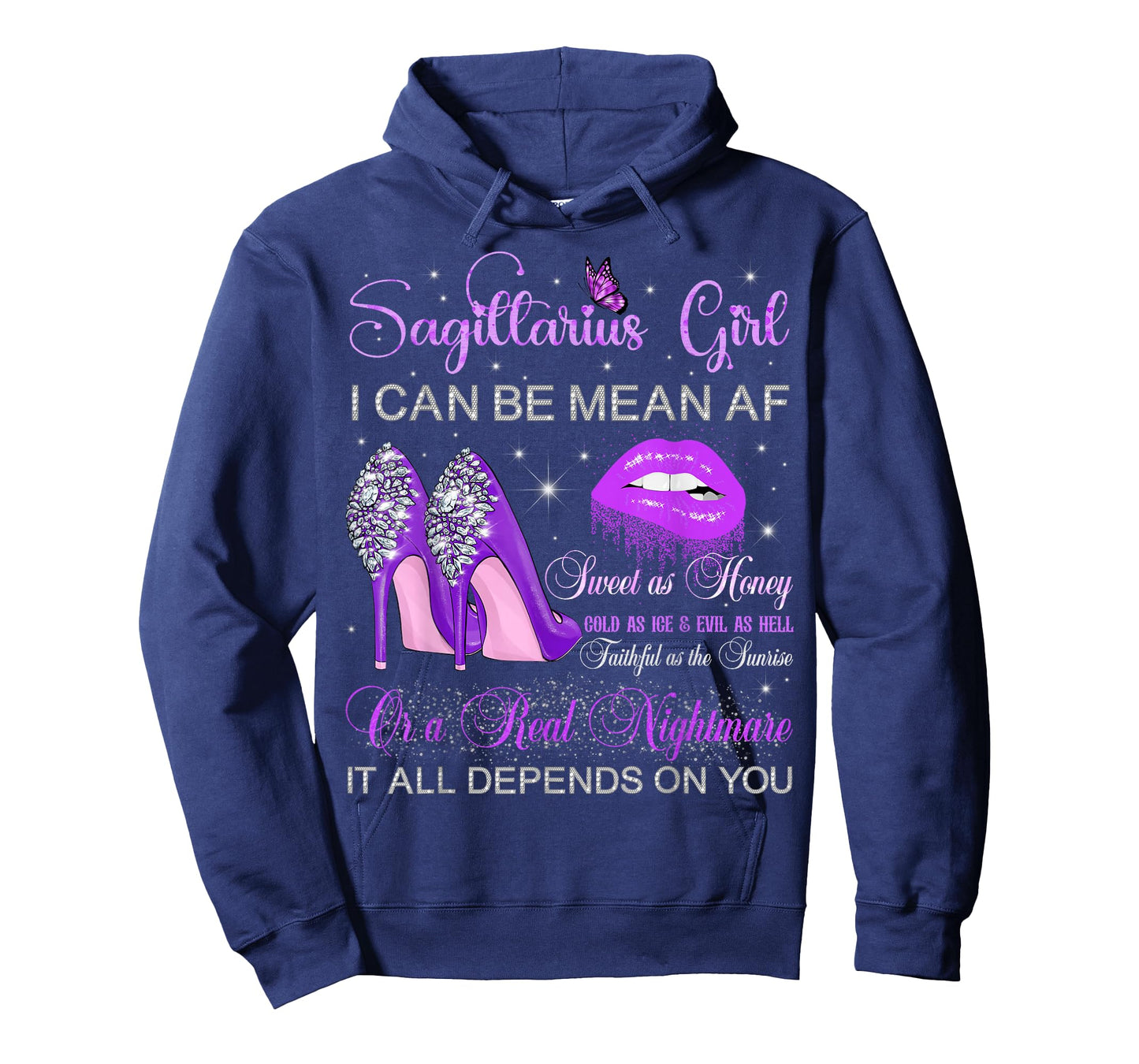 Sagittarius Girl Birthday Purple High Heels Dripping Lips T-Shirt