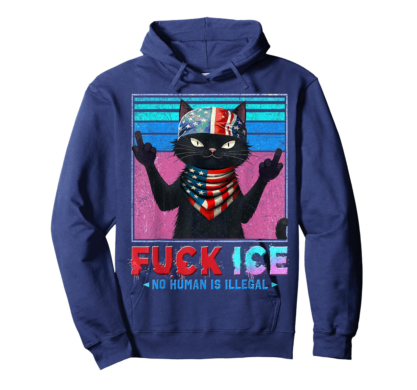 FCK ICE Distressed Funny Black Cat Humorous T-Shirt