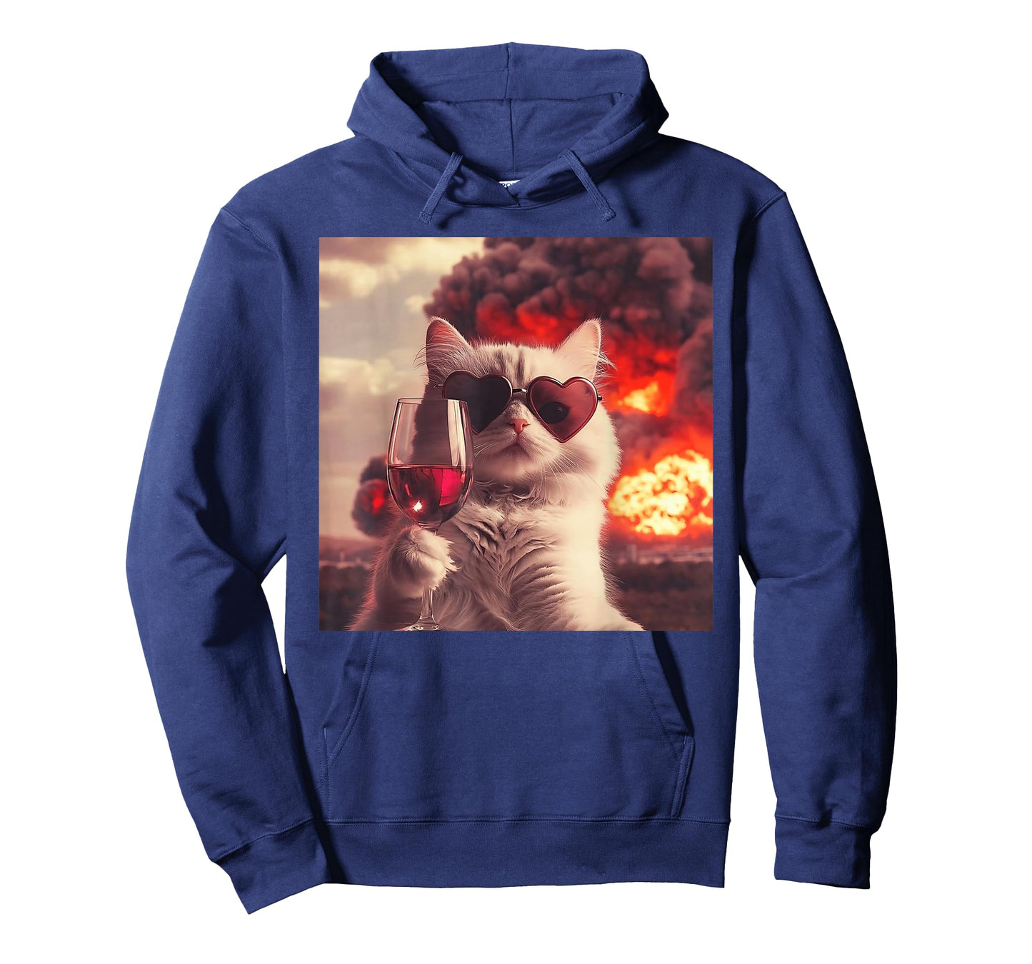 Wacky Cat Holding Wine Selfi with Fire Funny Sunglasses T-Shirt