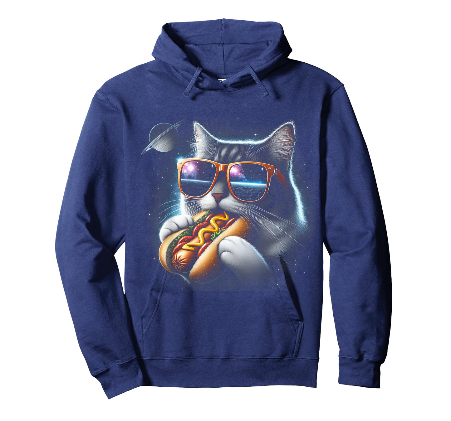 Funny Cat Eating Hotdog in Space Kitty Space Galaxy T-Shirt
