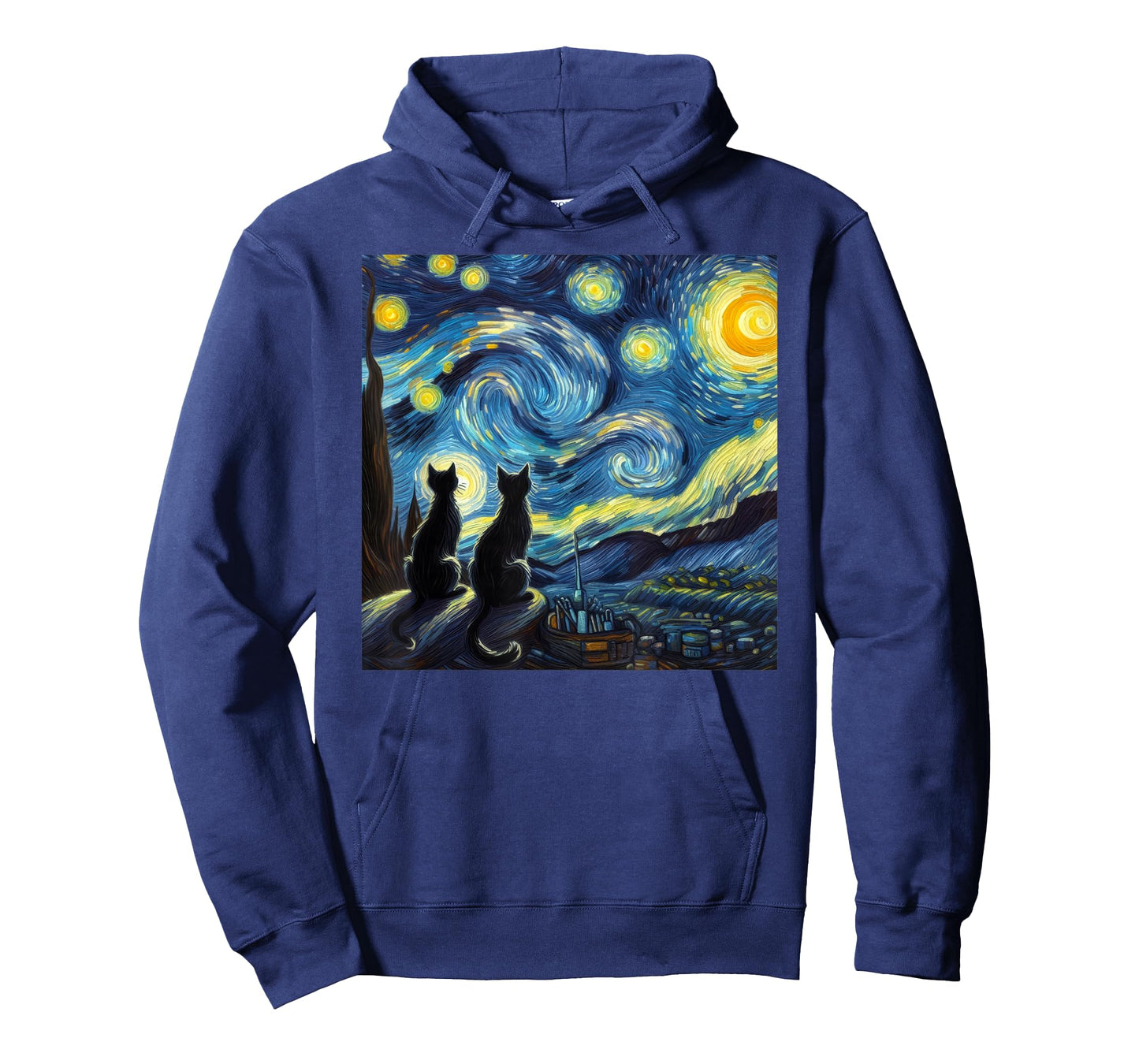 Black Cats Lover Starry Night Van Gogh T-Shirt