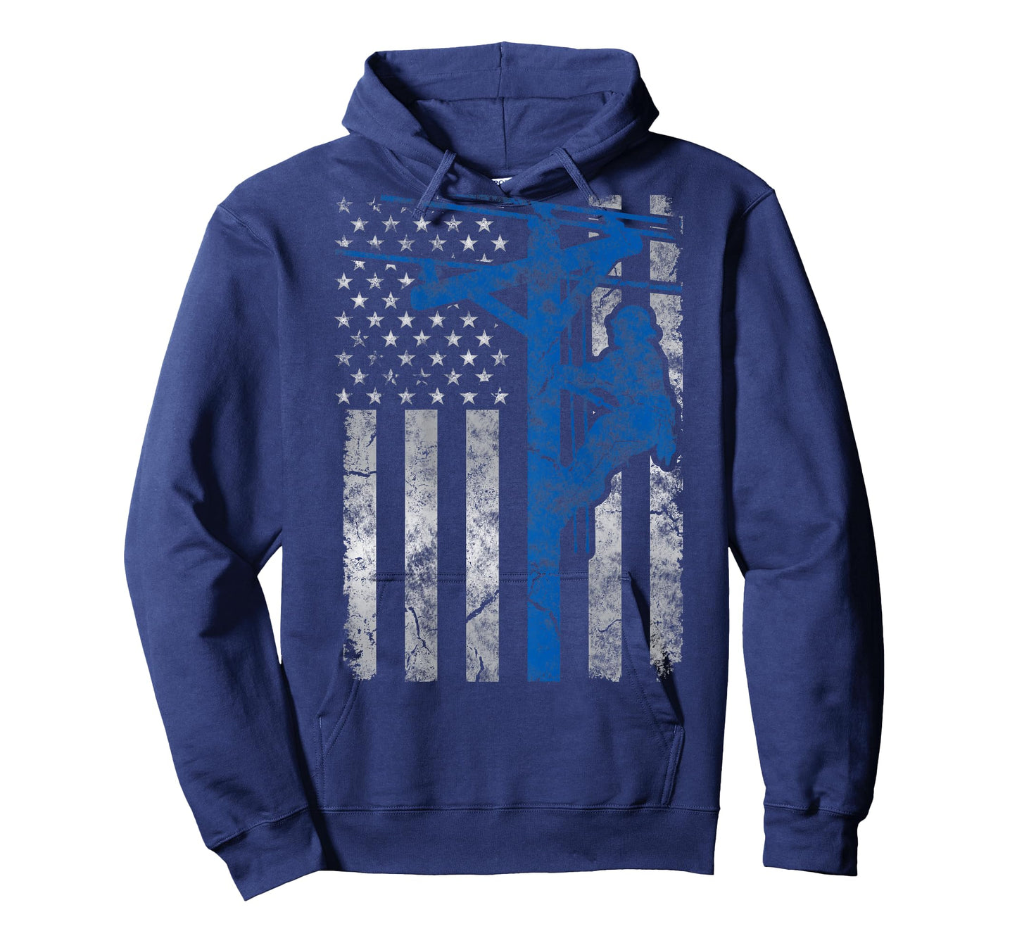 Distressed Patriotic Thin Blue Line Lineman American Flag T-Shirt