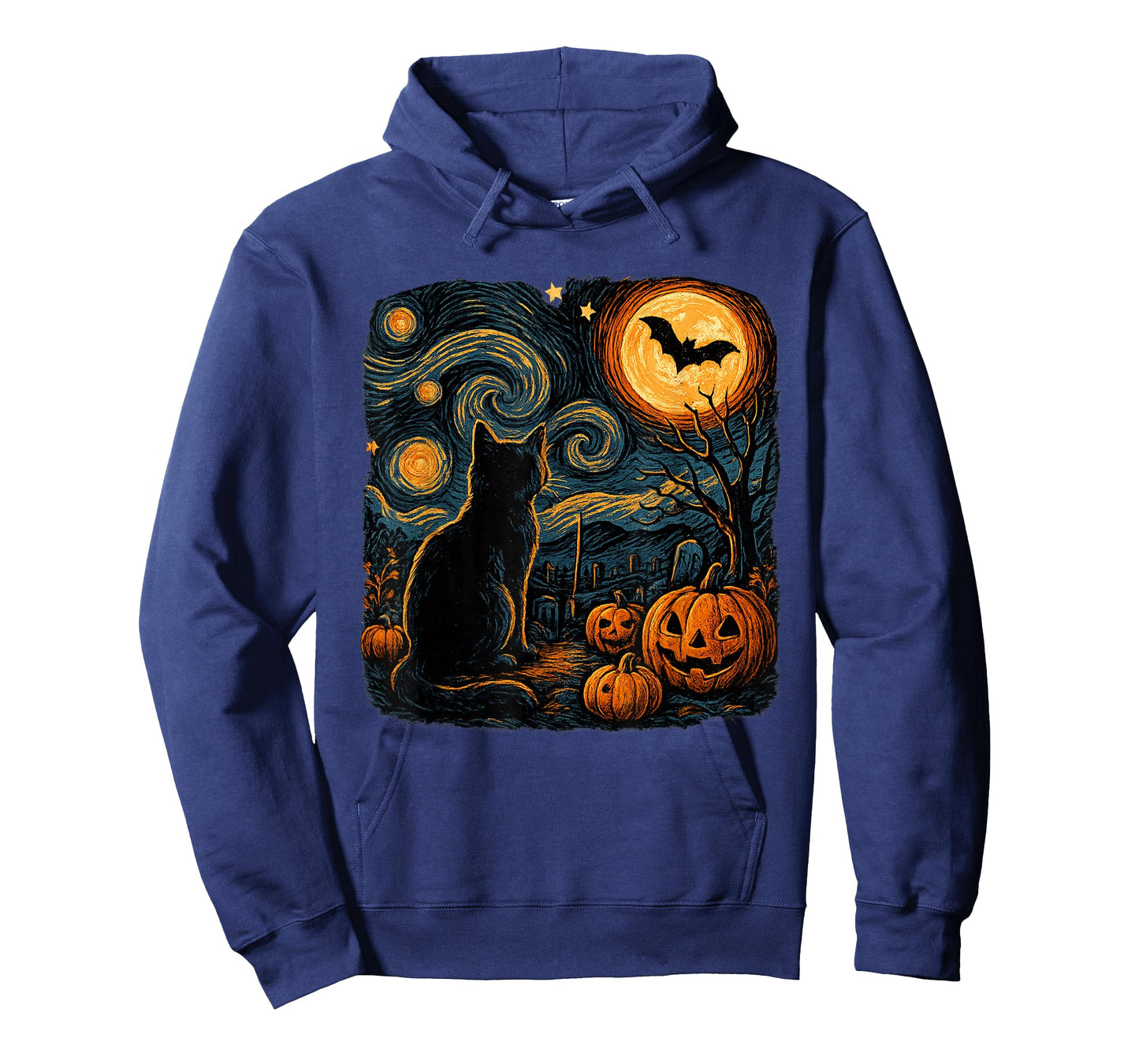 Halloween Black Cat Van Gogh Starry Night Cat Lovers Cat T-Shirt
