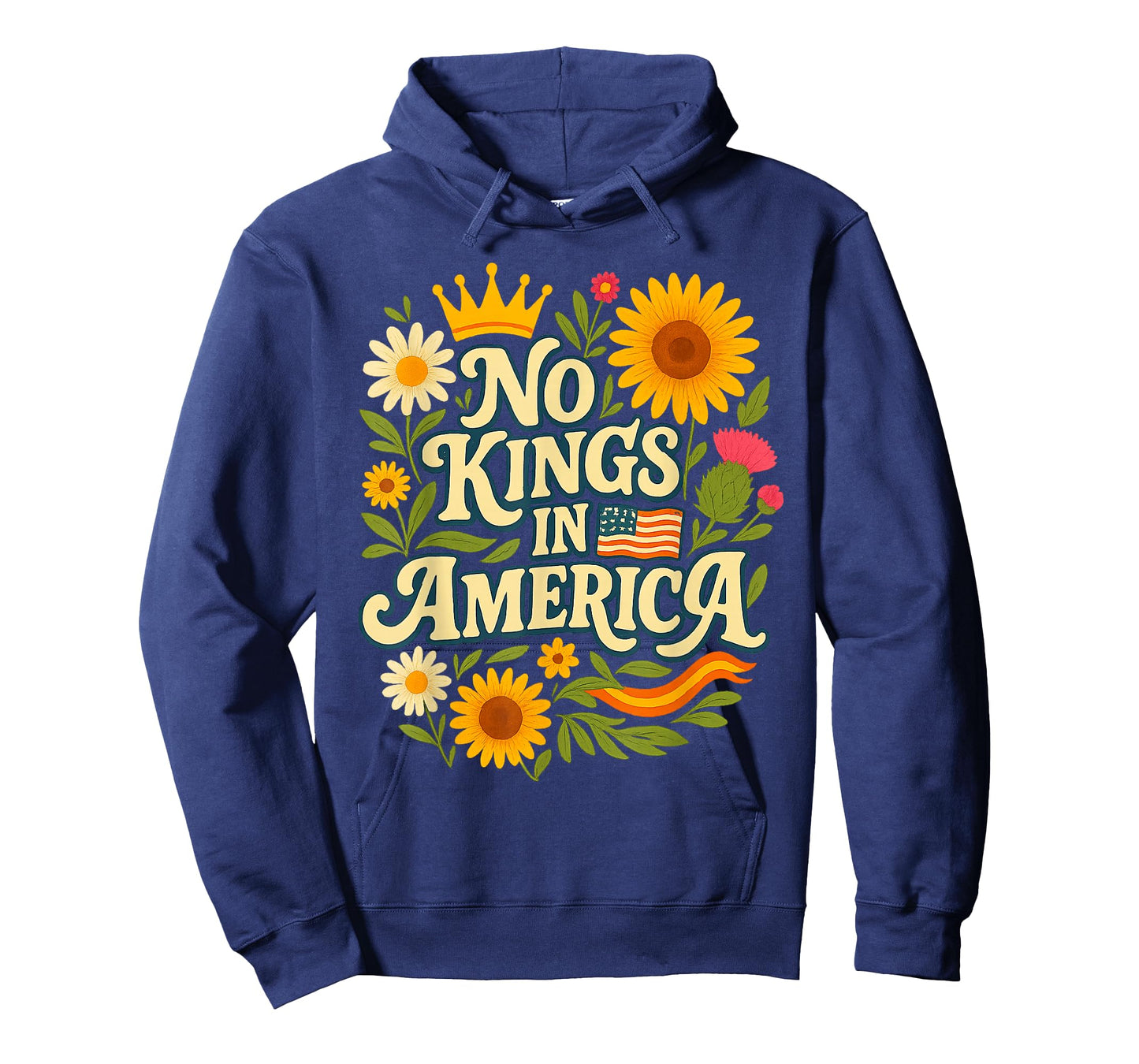 No Kings Retro Patriotic Flower Womens T-Shirt