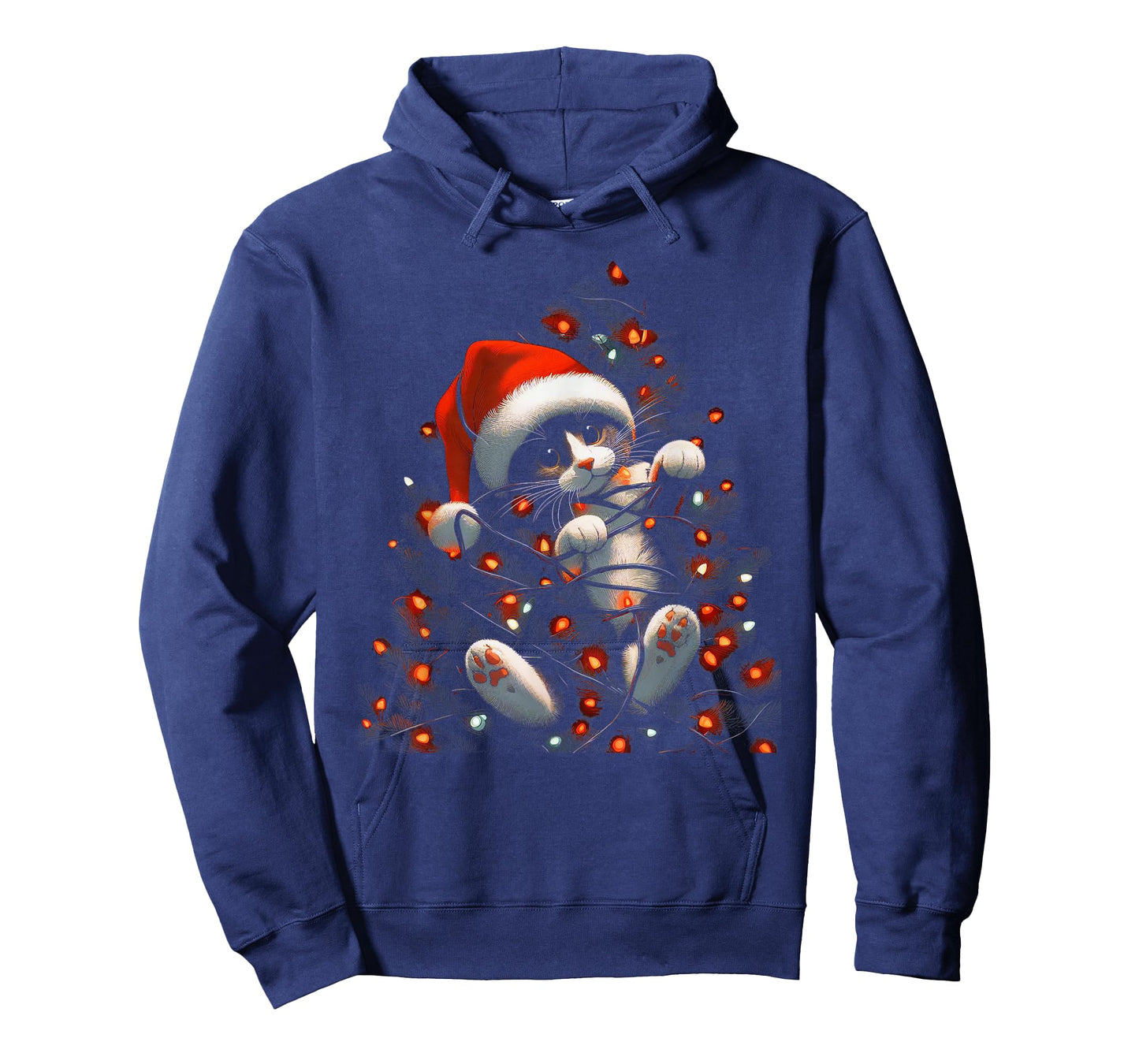 Cute Cat Tangled Up In Christmas Tree Lights Holiday T-Shirt