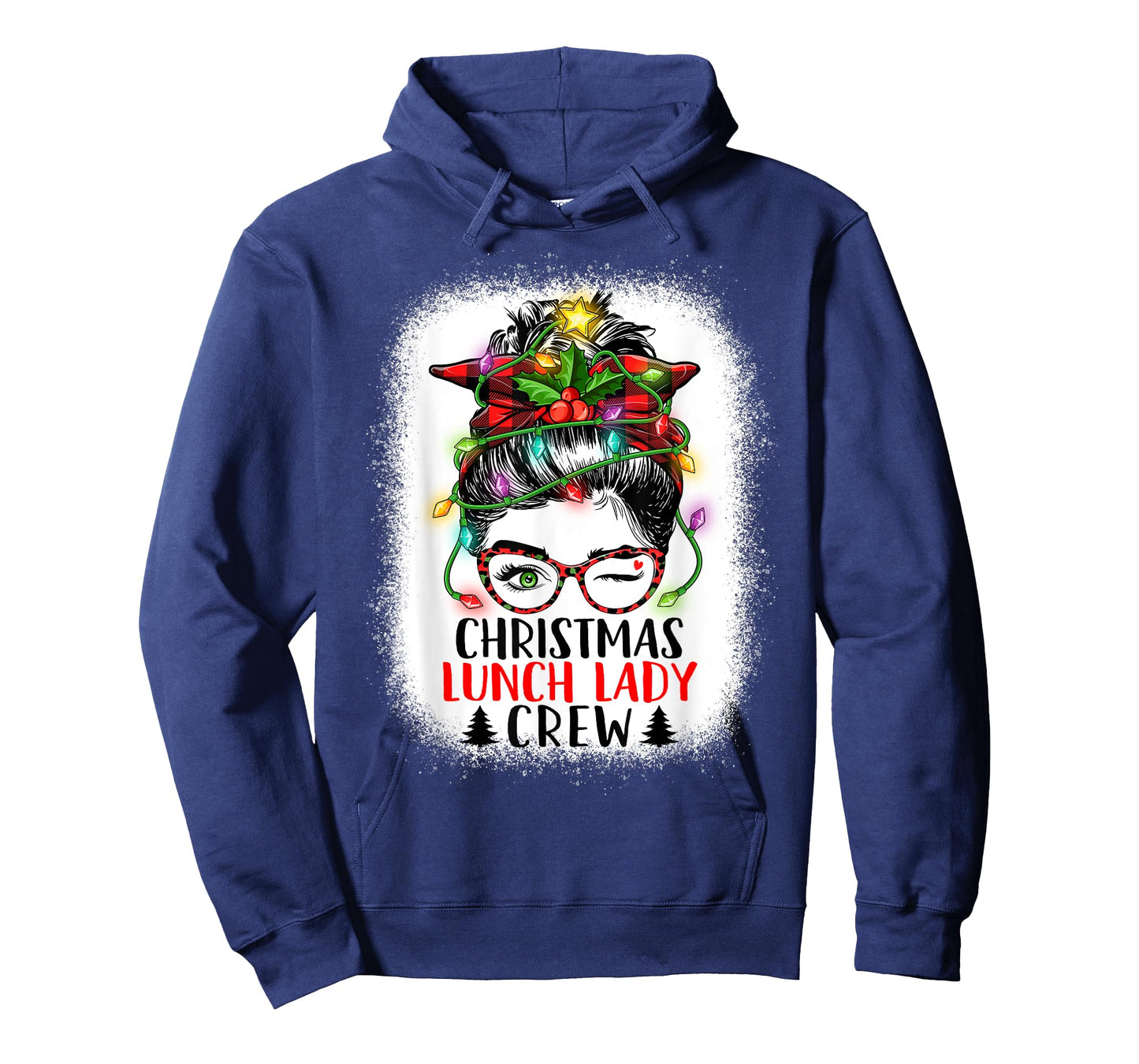Christmas Lunch Lady Crew Messy Bun Women Christmas Lights T-Shirt