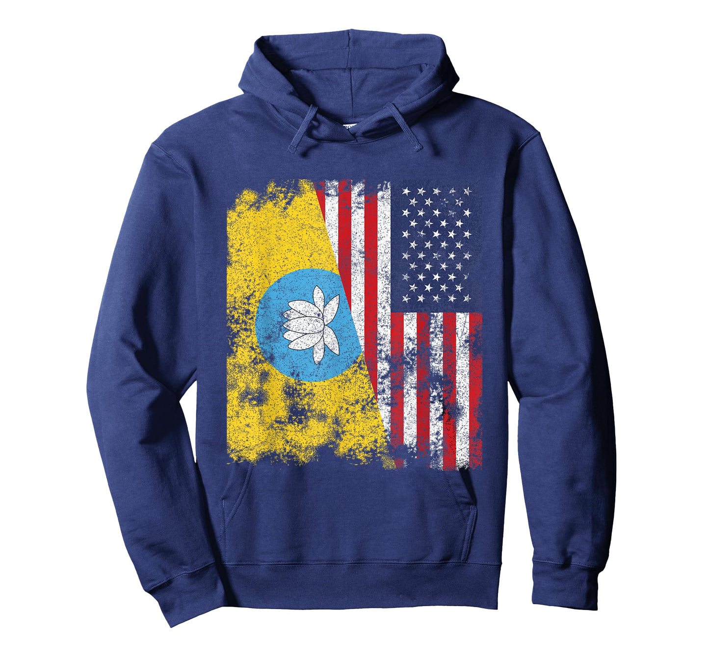 Kalmykia USA Flag Distressed - Half American Women Kids Men T-Shirt