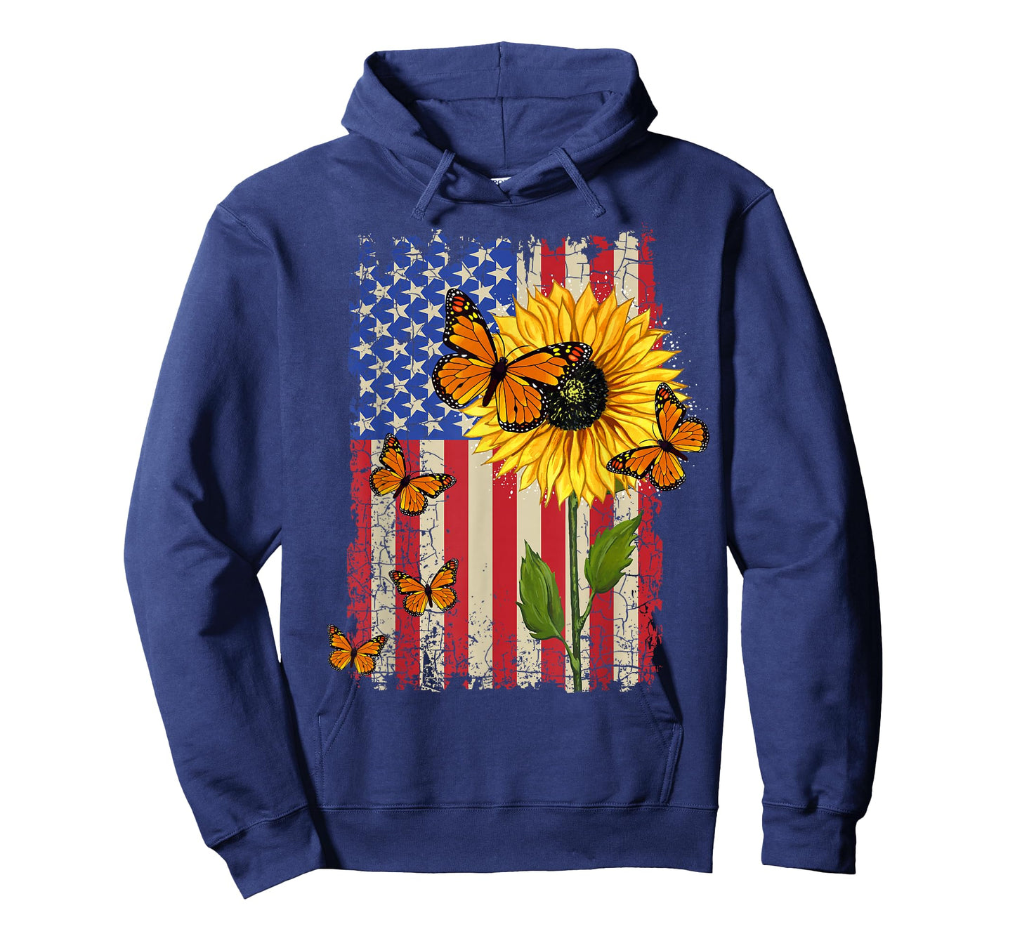 Sunflower Monarch Butterflies Patriotic American Flag Womens T-Shirt