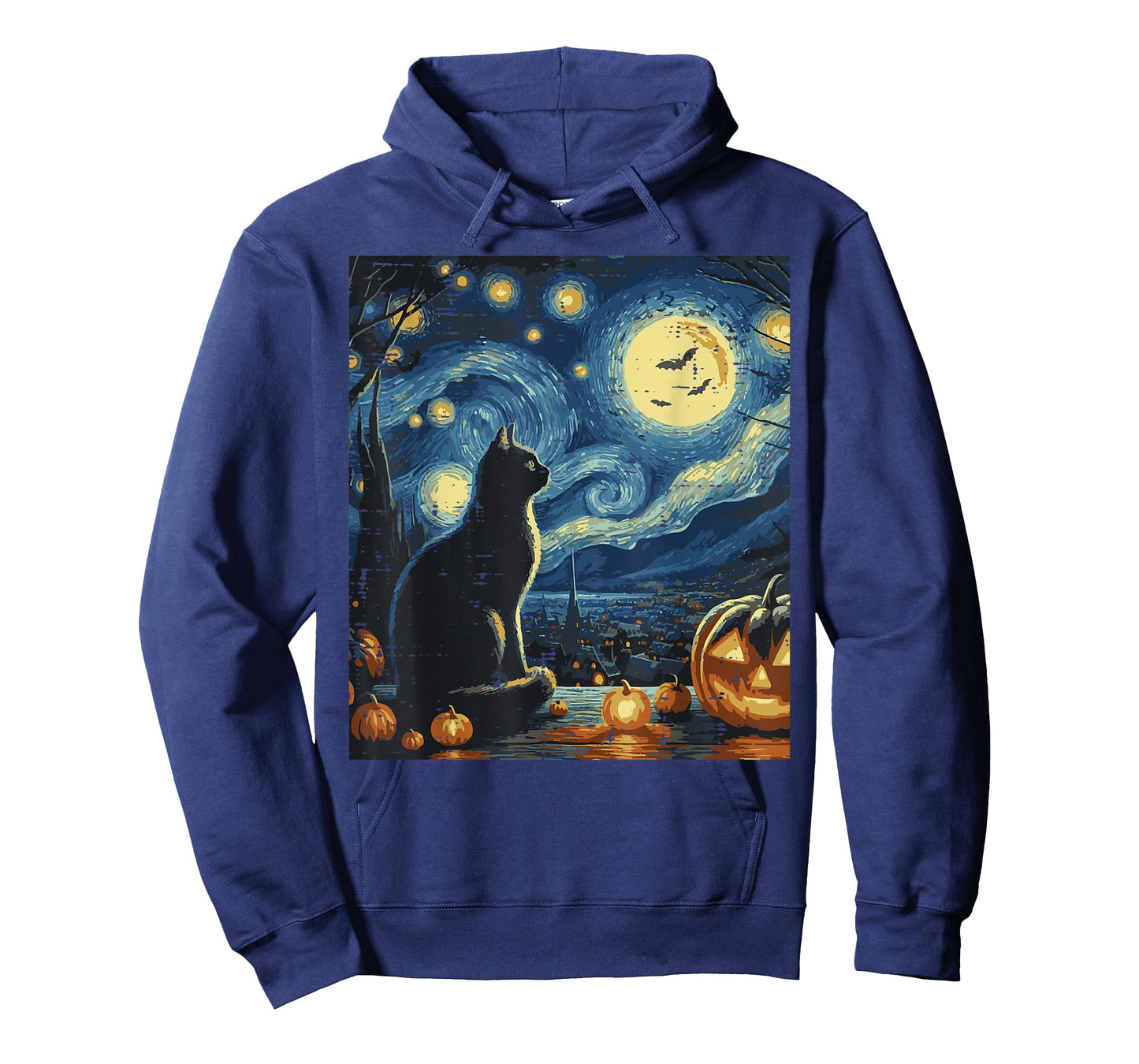Halloween Cat Starry Night Funny Costume Art Women Men Kids T-Shirt