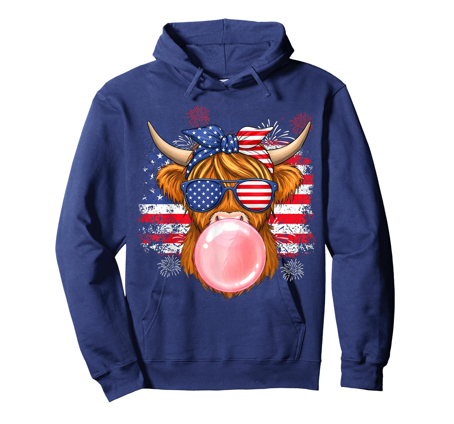 Cute Highland Cow 4th of July USA Flag Patriotic Cow Farmer T-Shirt