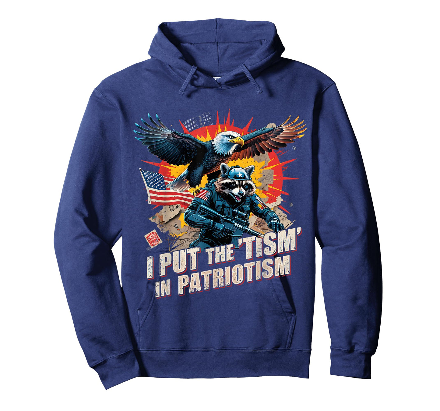 I Put The Tism in Patriotism Funny USA Patriotic Raccoon T-Shirt