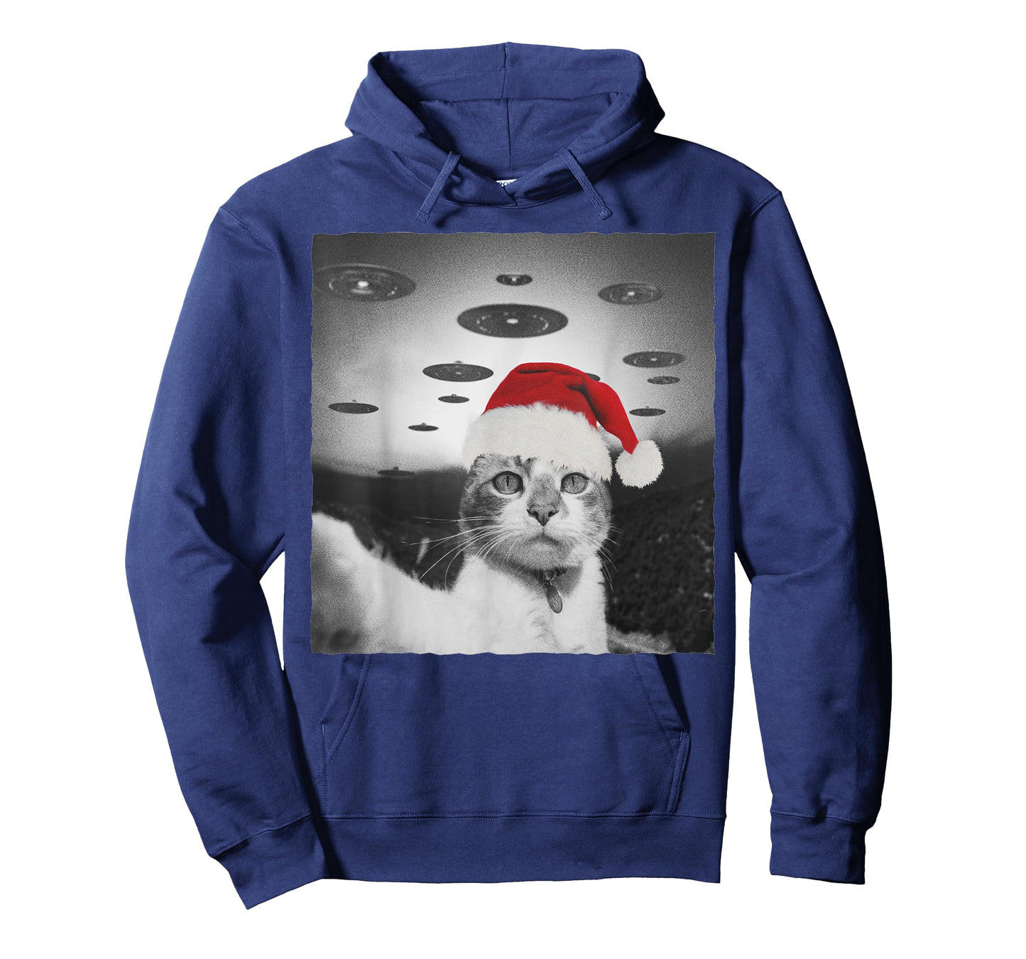 Funny Christmas Cat wear Santa Hat selfie with Alien UFO Men Women Kids T-Shirt