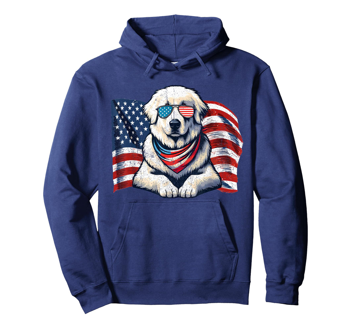 Great Pyrenees Dogs USA Flag Sunglasses Patriotic Vintage T-Shirt
