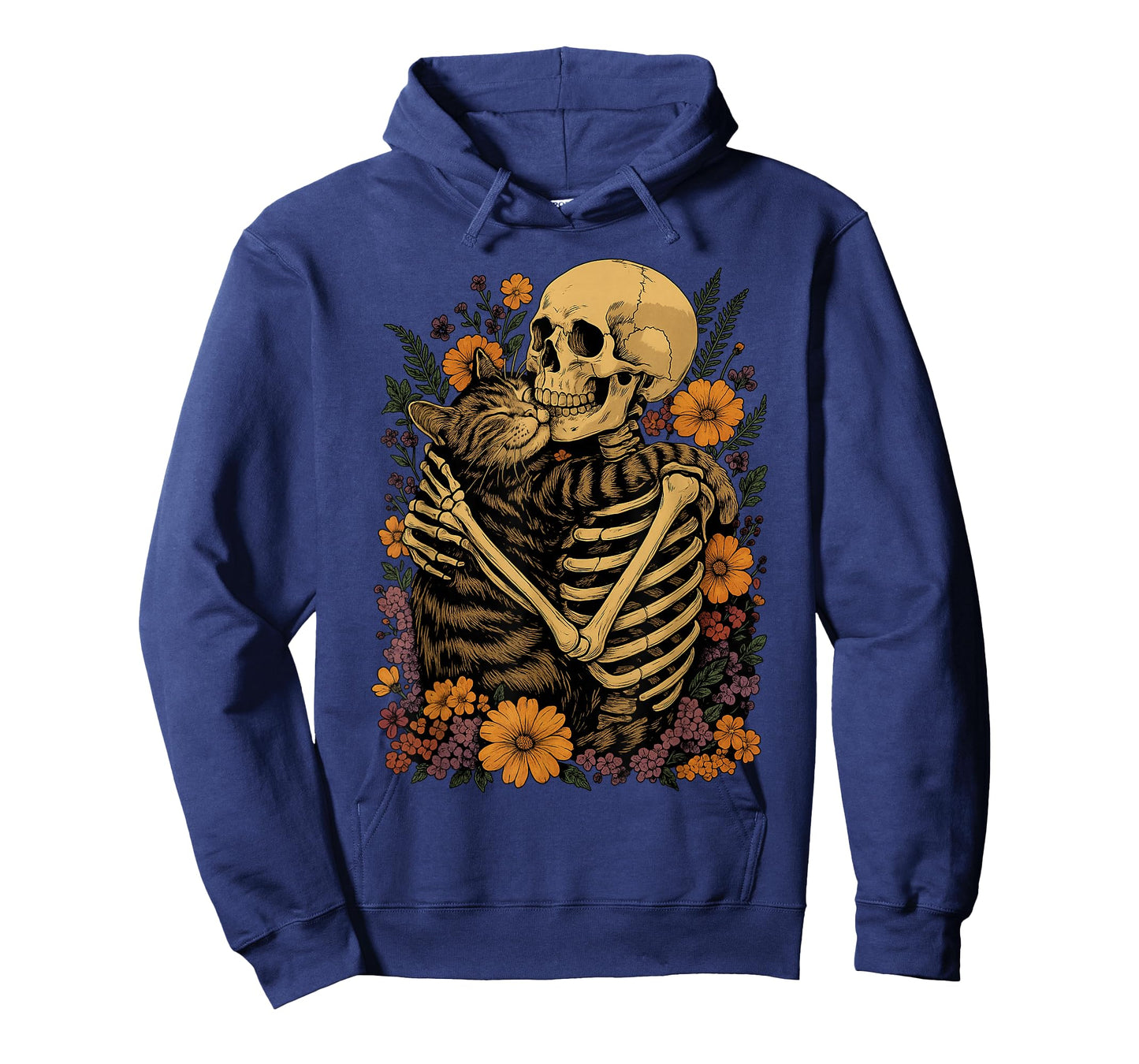 Skeleton Hugging Cat Floral Halloween Cats Lover T-Shirt