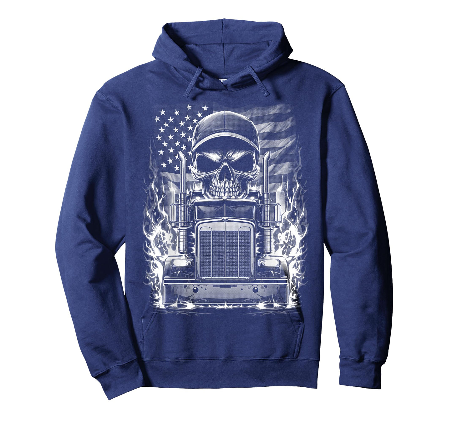 Trucker Patriotic American Flag Semi Truck Driver Skull T-Shirt