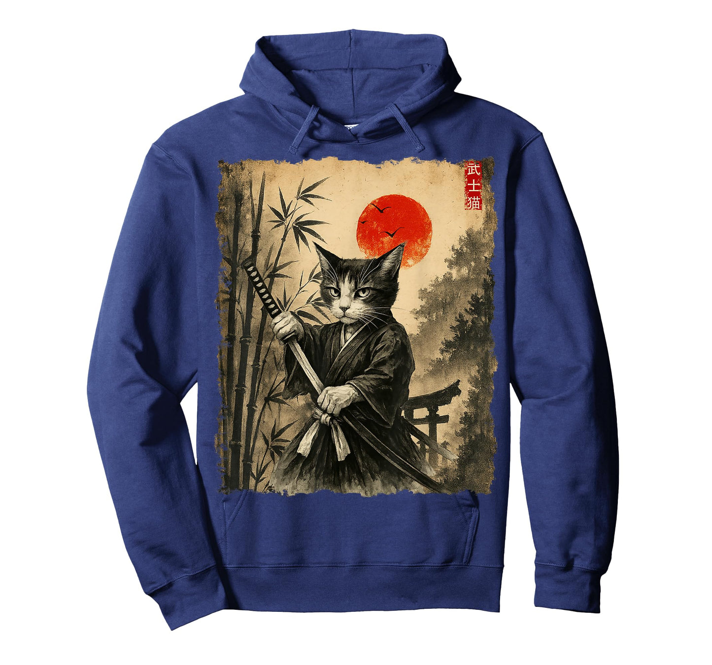 Samurai Cat Japanese Art Men Boys Funny Graphic Tee Anime T-Shirt