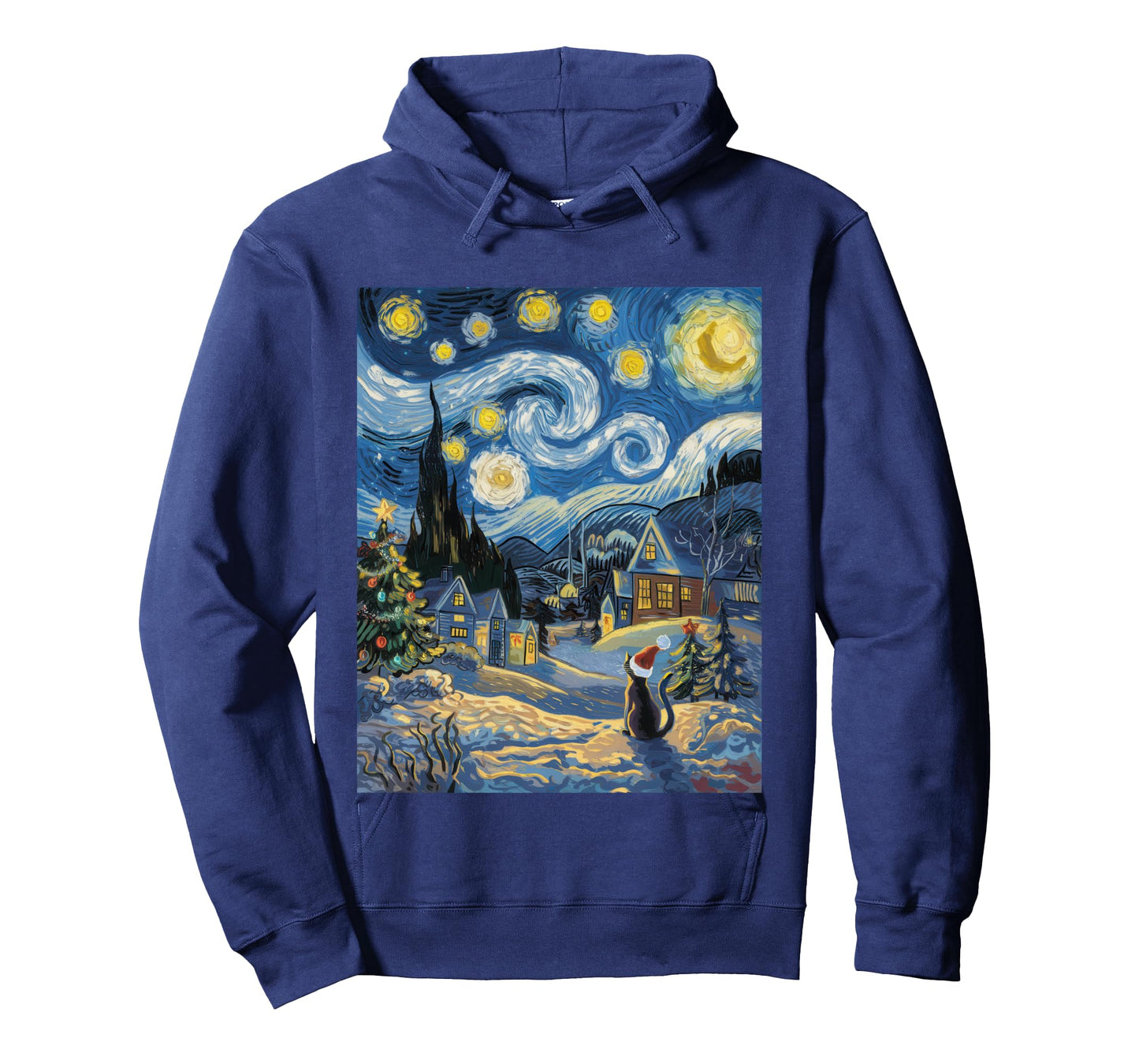 Starry Night Festive Christmas Cat Santa Winter Xmas Long Sleeve T-Shirt