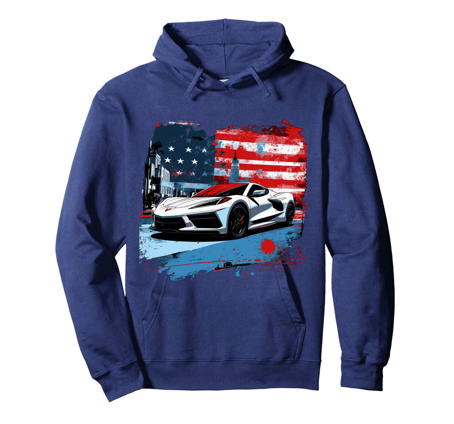 8th Gen C8 Vette Car Super Sports Car Patriotic USA Flag Long Sleeve T-Shirt