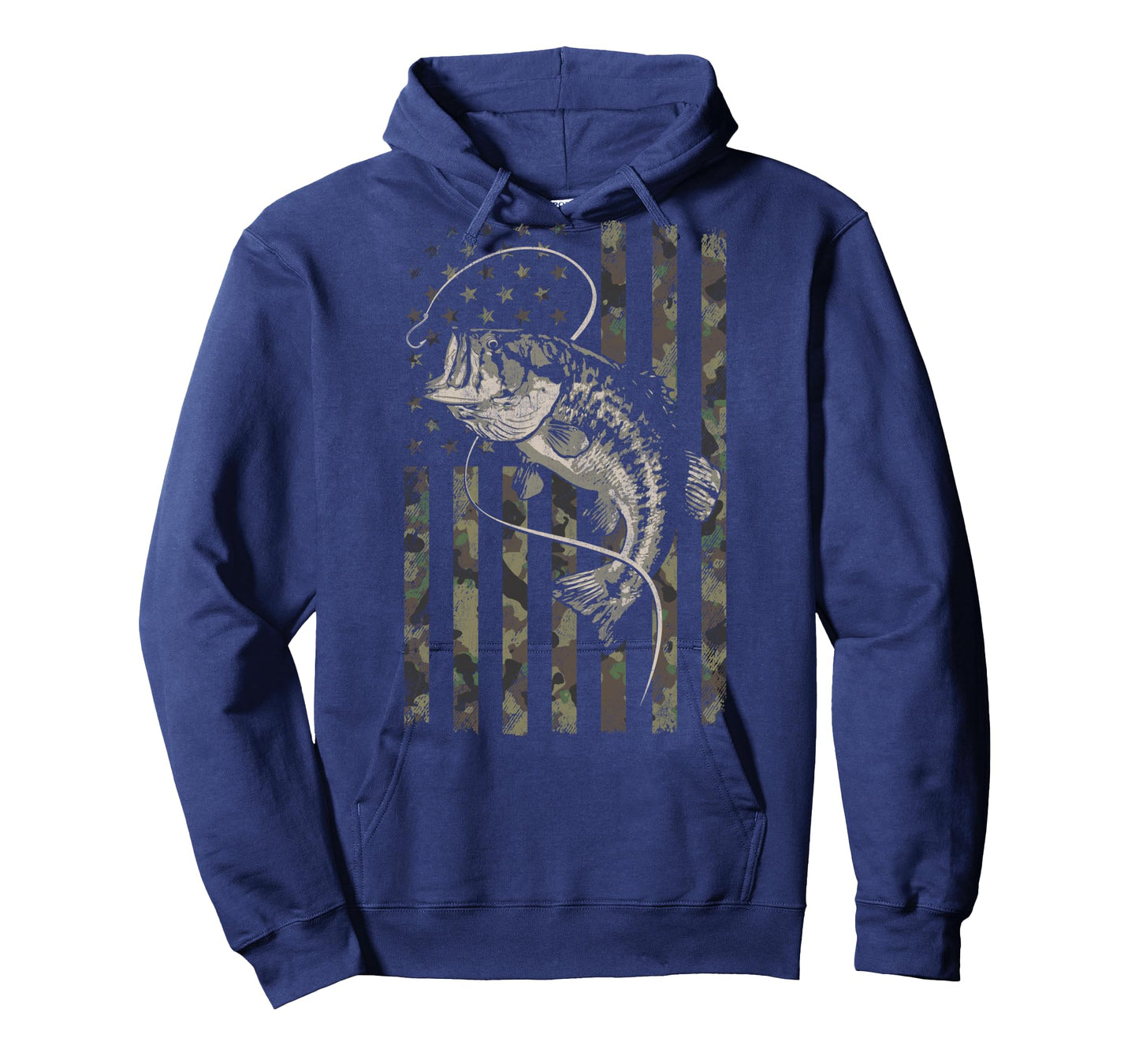 Fishing Camo American Flag Bass Fish (Design on Back) Long Sleeve T-Shirt