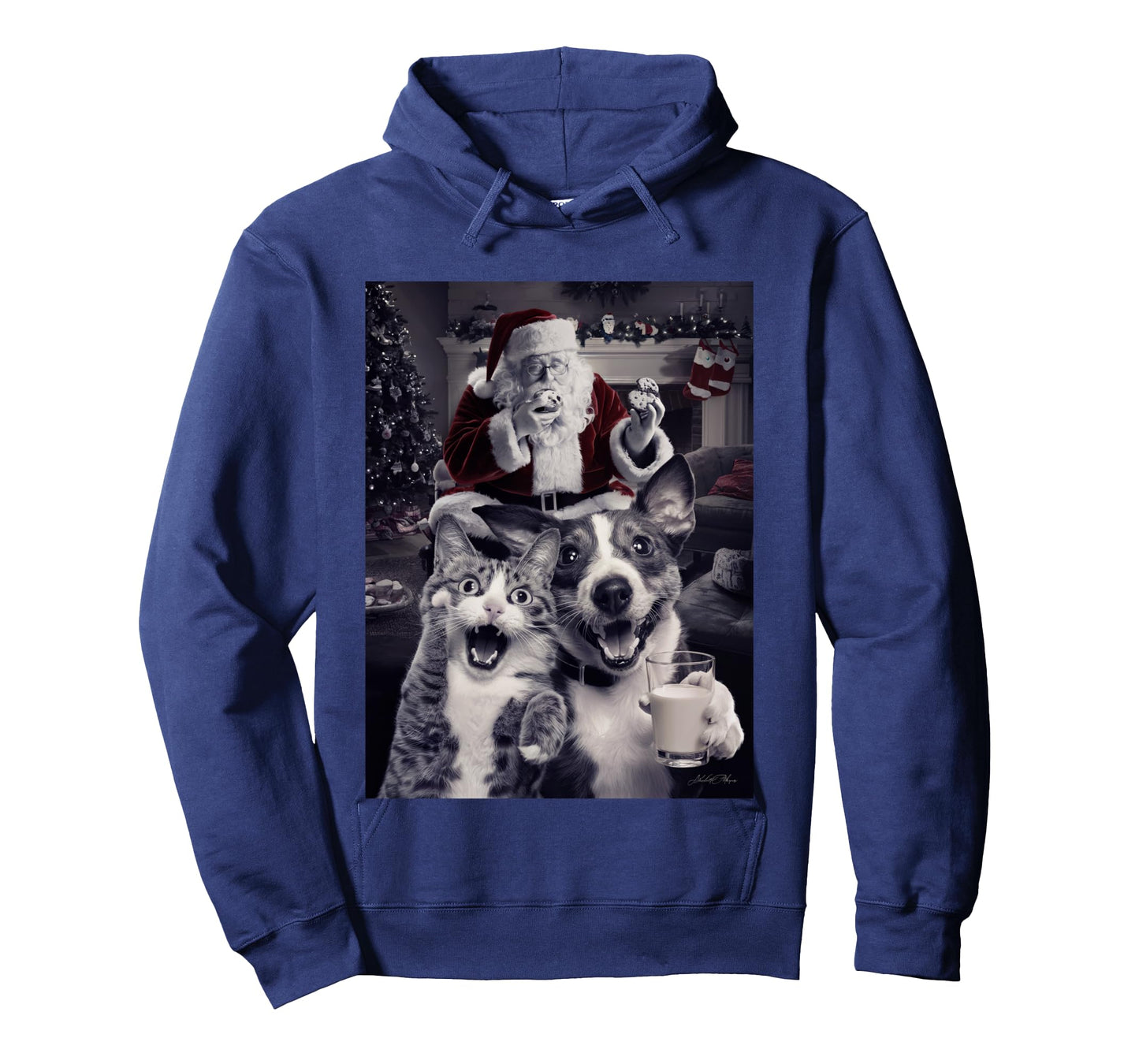Funny Dog and Cat Selfie With Santa Christmas Long Sleeve T-Shirt