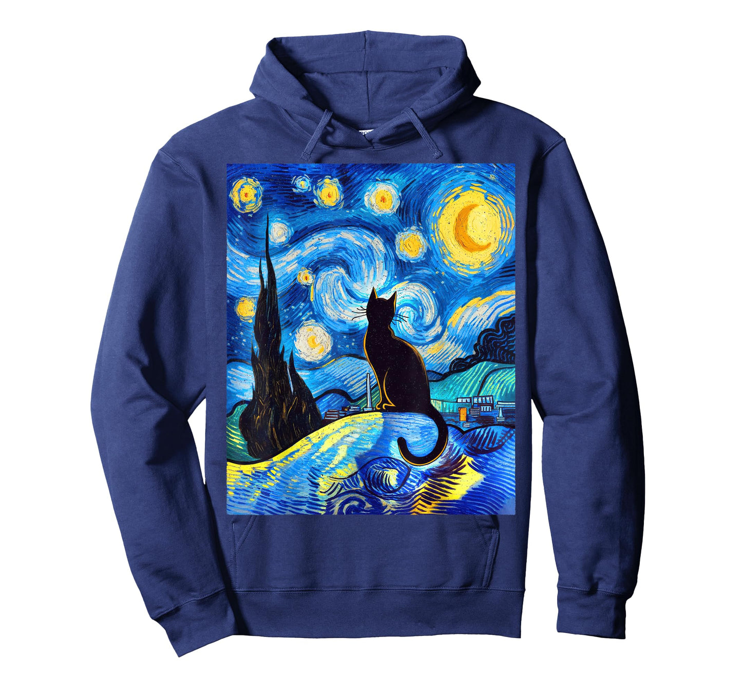 Black Cat on a Starry Night – Kitty Lover Funny Van Gogh T-Shirt