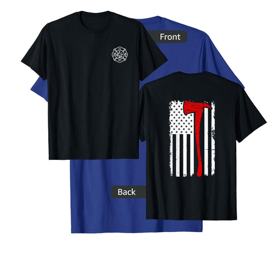 Thin Red Line Firefighter Fire Dept. Axe Design Patriotic T-Shirt