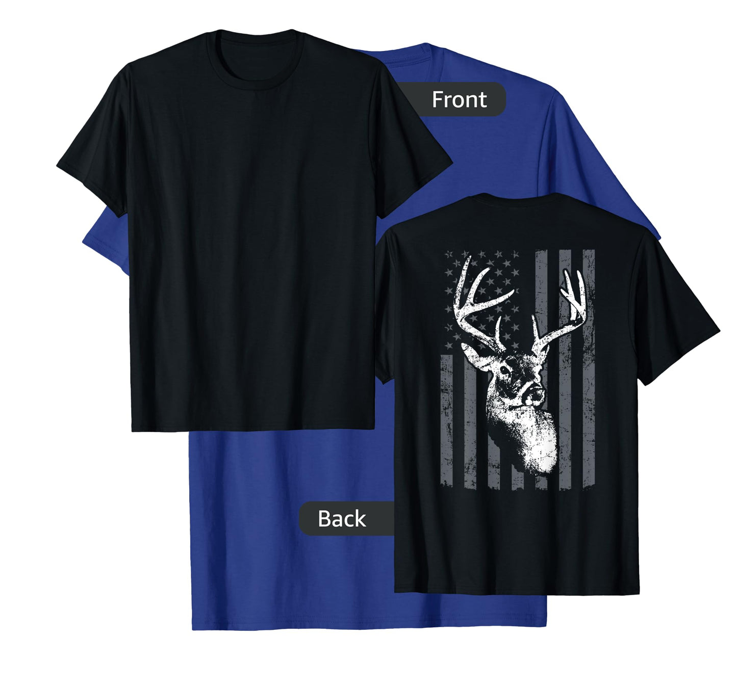 Whitetail Buck Deer Hunting USA Grey American Flag - ON BACK Women Kids Men T-Shirt