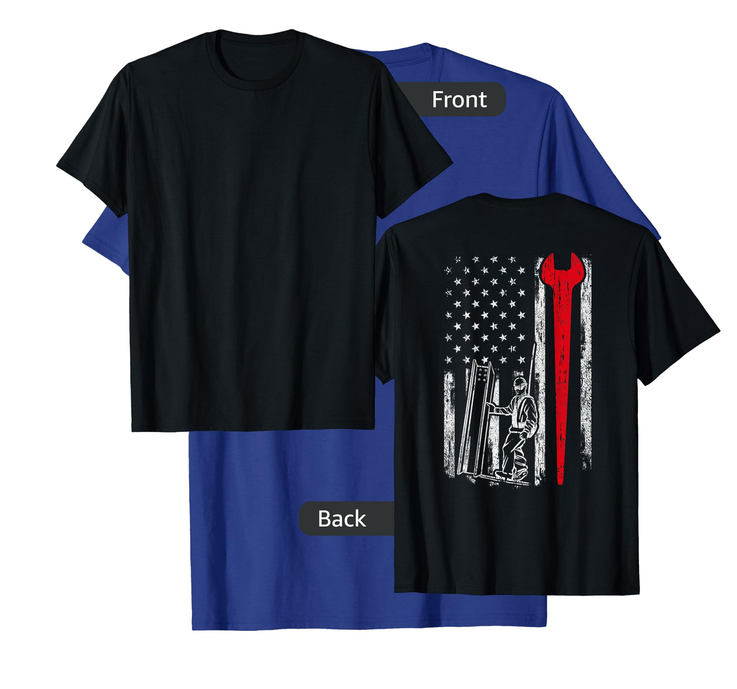 American USA Flag Ironworker Design On Back Vintage Novelty T-Shirt