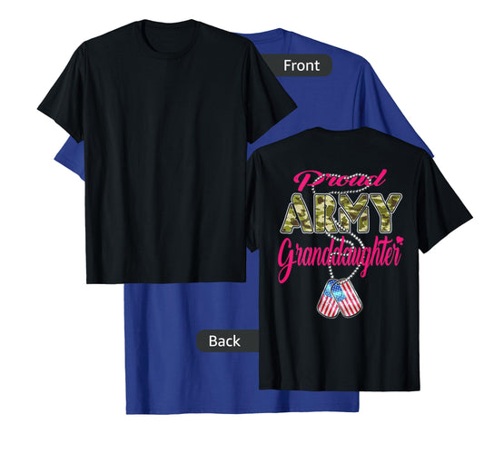 Proud Army Granddaughter US Flag Dog Tags Military Family Men Women Kids T-Shirt