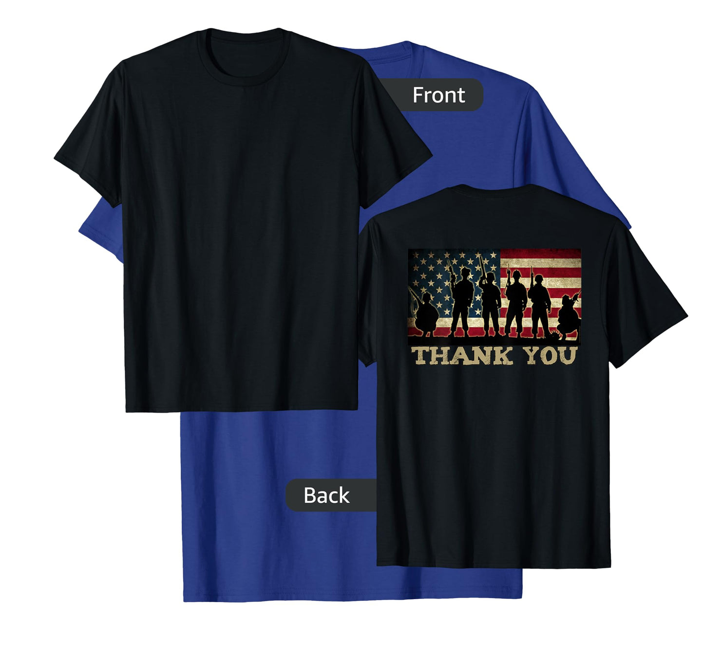 ON BACK THANK YOU Soldiers Veterans American Flag Military T-Shirt for Women Kids Men